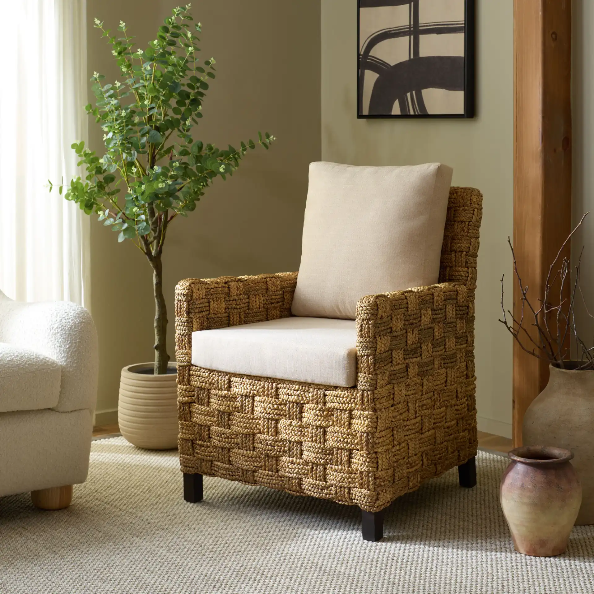 Gregory Tall Accent Chair in Natural / Beige in a styled room