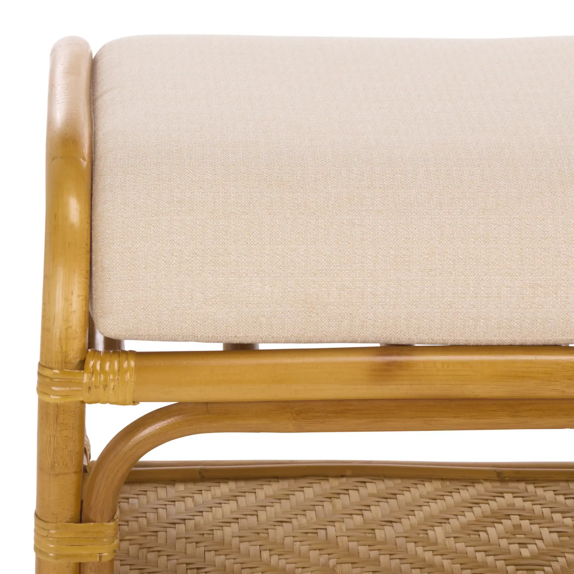 Flanders Rattan Pole Bench in Natural / White in a styled room