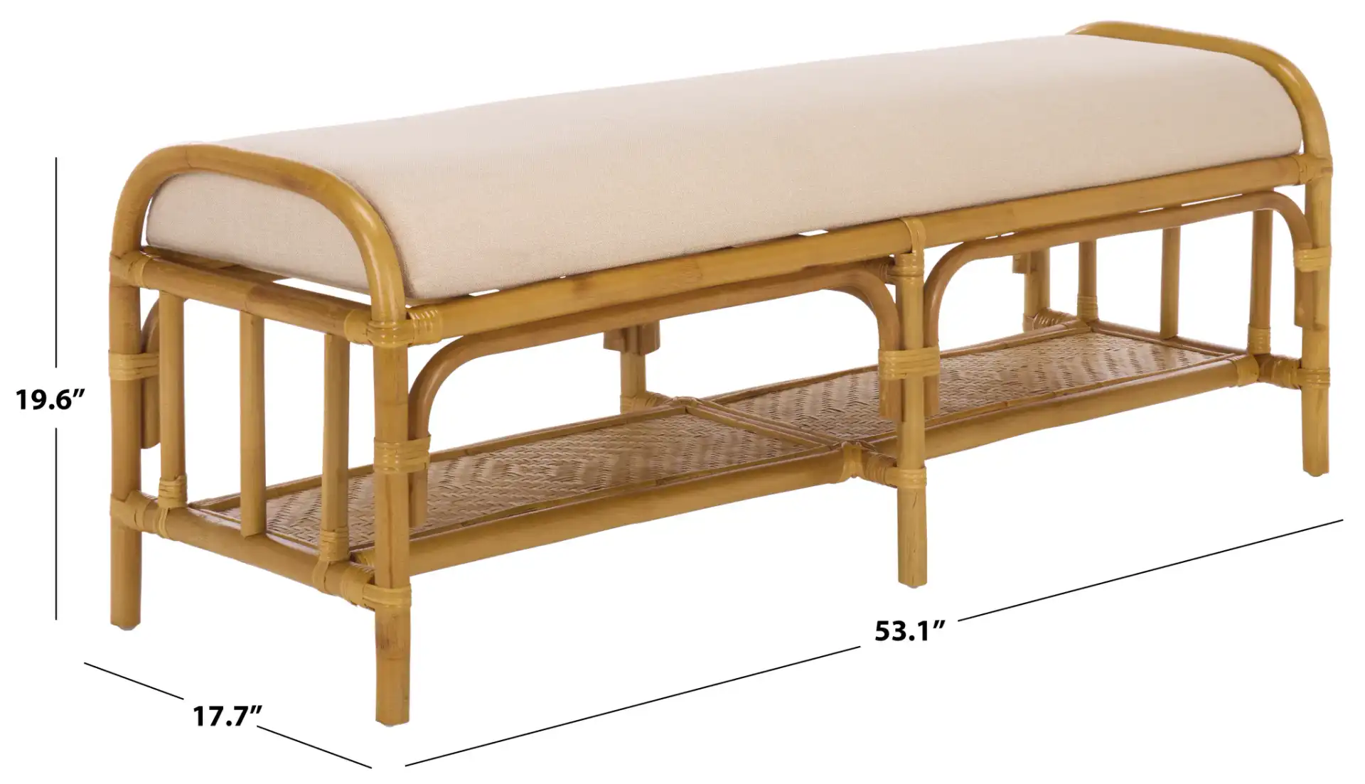 Flanders Rattan Pole Bench in Natural / White, detail view