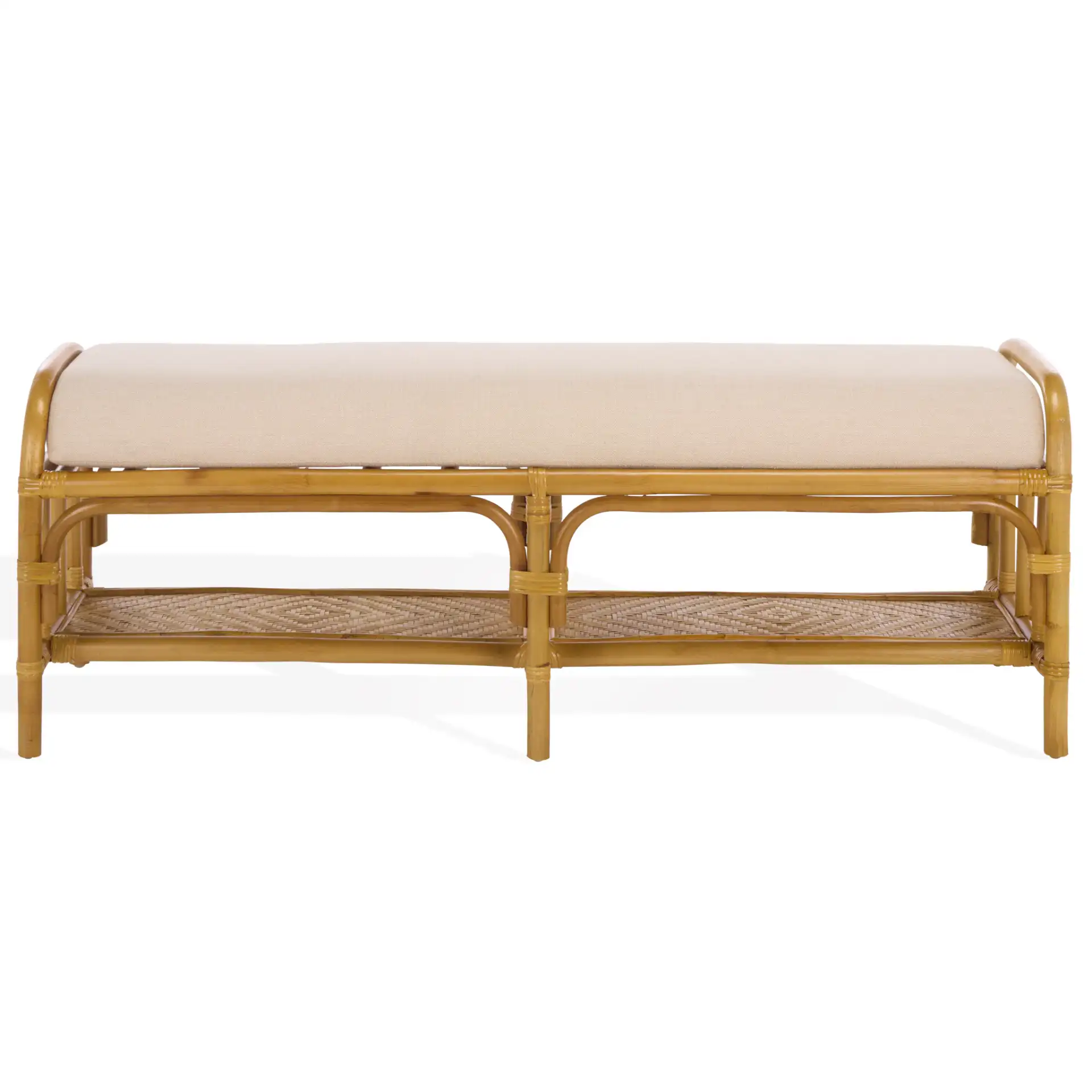 Flanders Rattan Pole Bench in Natural / White, detail view