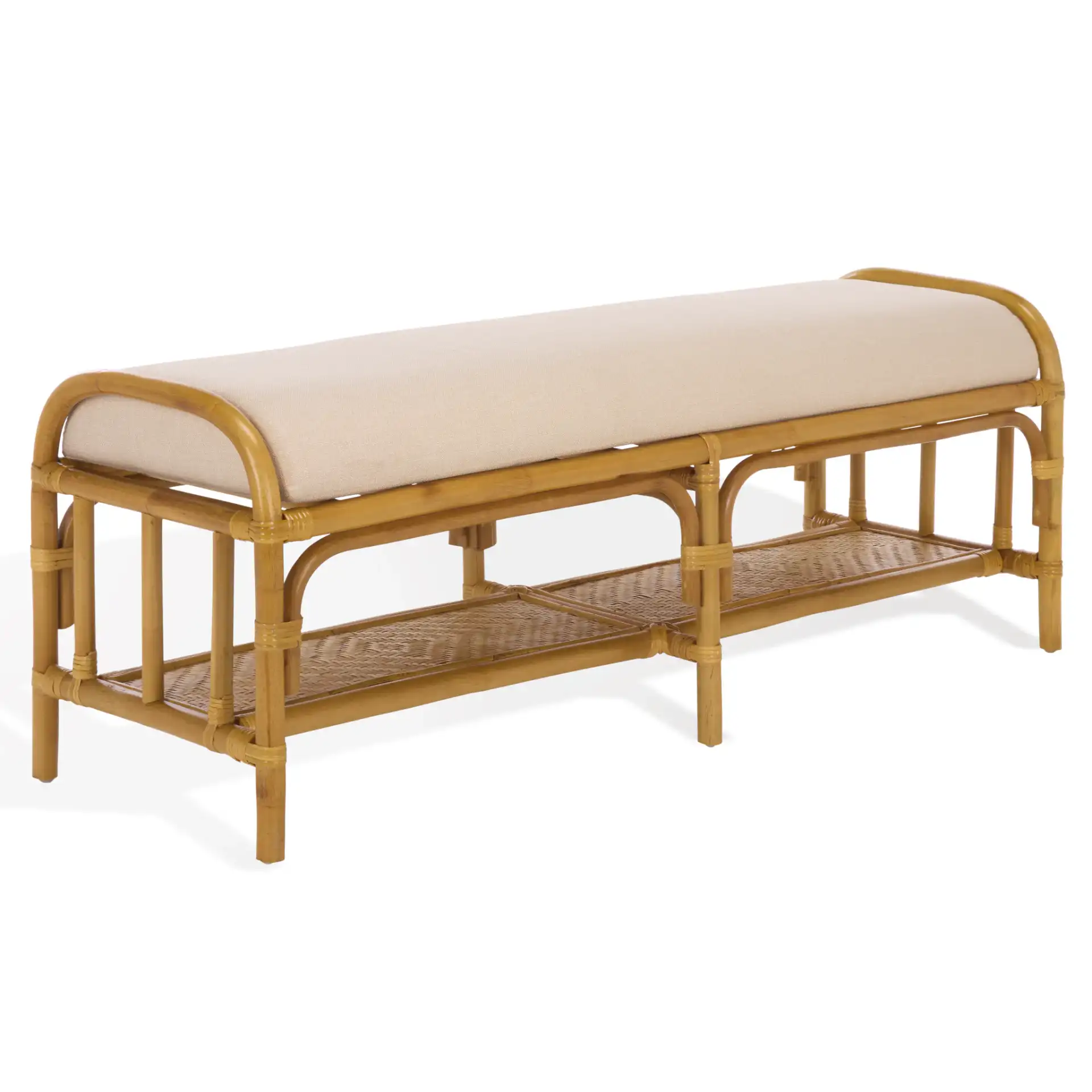 Flanders Rattan Pole Bench in Natural / White