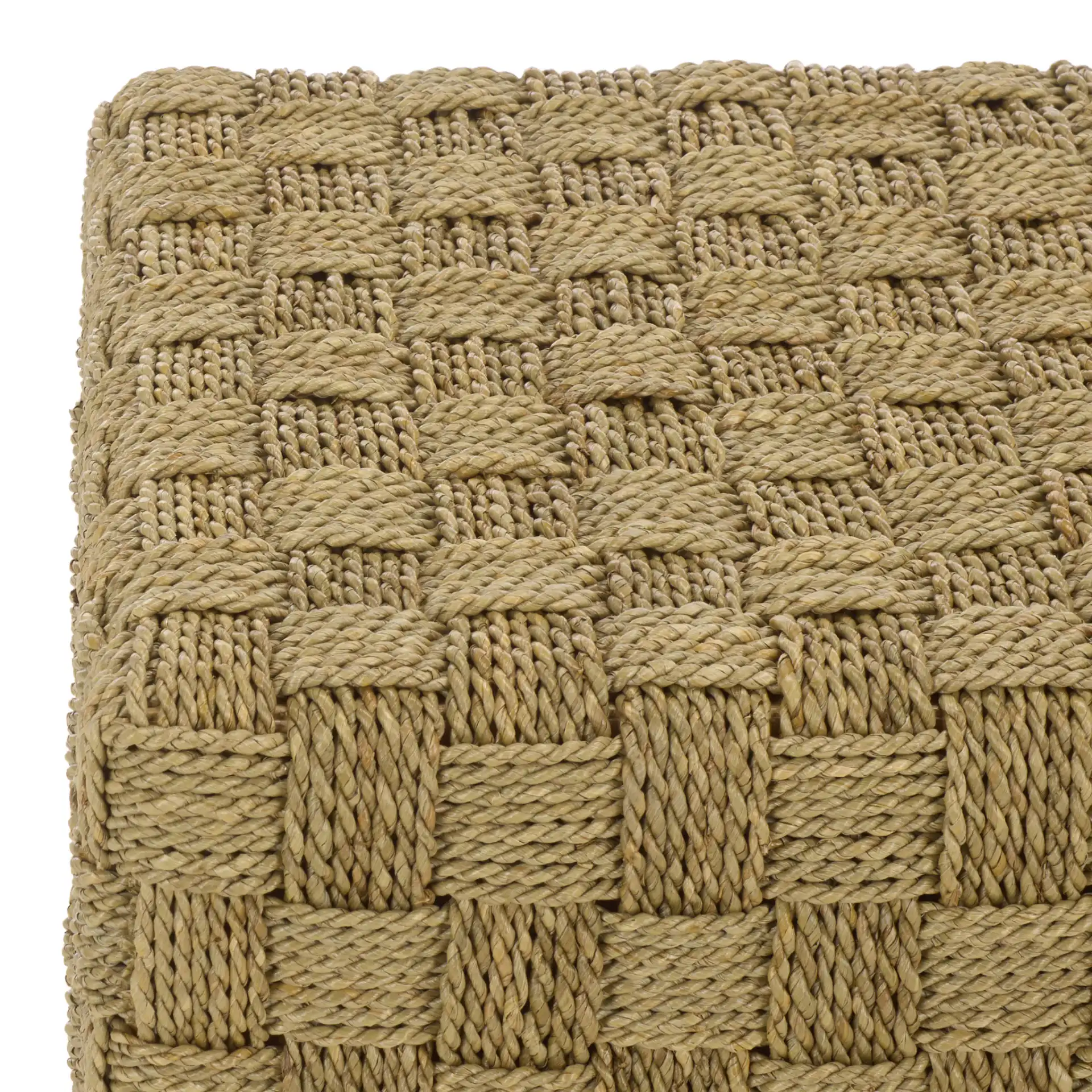 Norabelle Square Seagrass Ottoman in Natural in a styled room