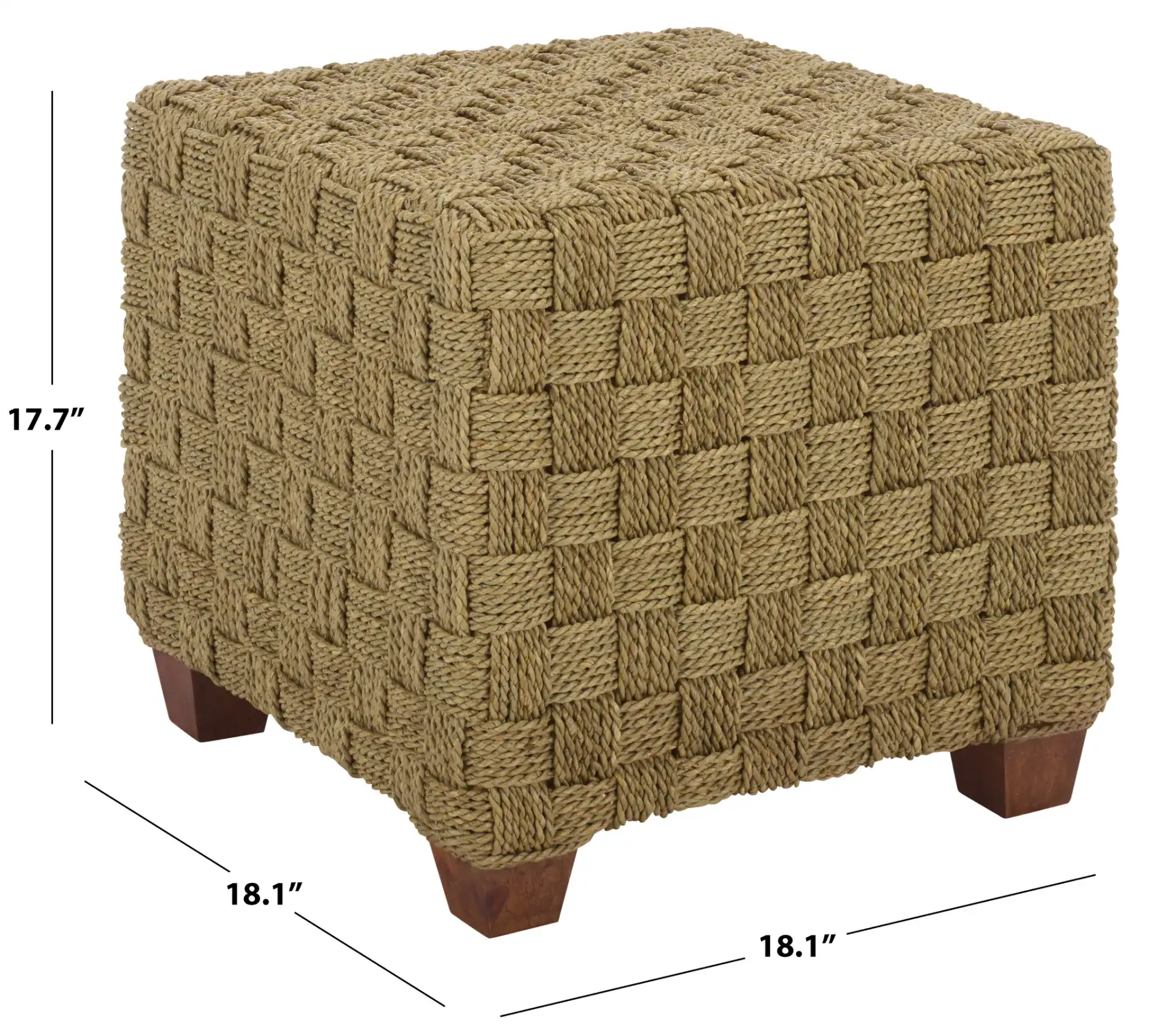Norabelle Square Seagrass Ottoman in Natural, detail view