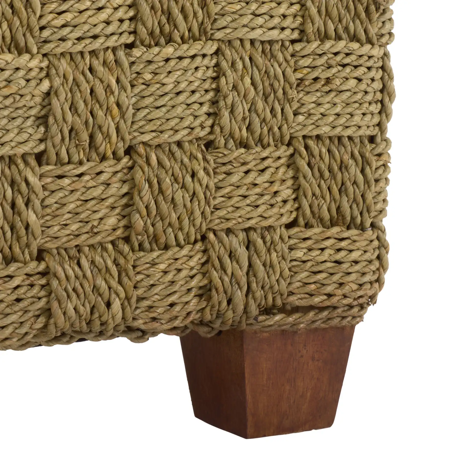 Norabelle Square Seagrass Ottoman in Natural, detail view