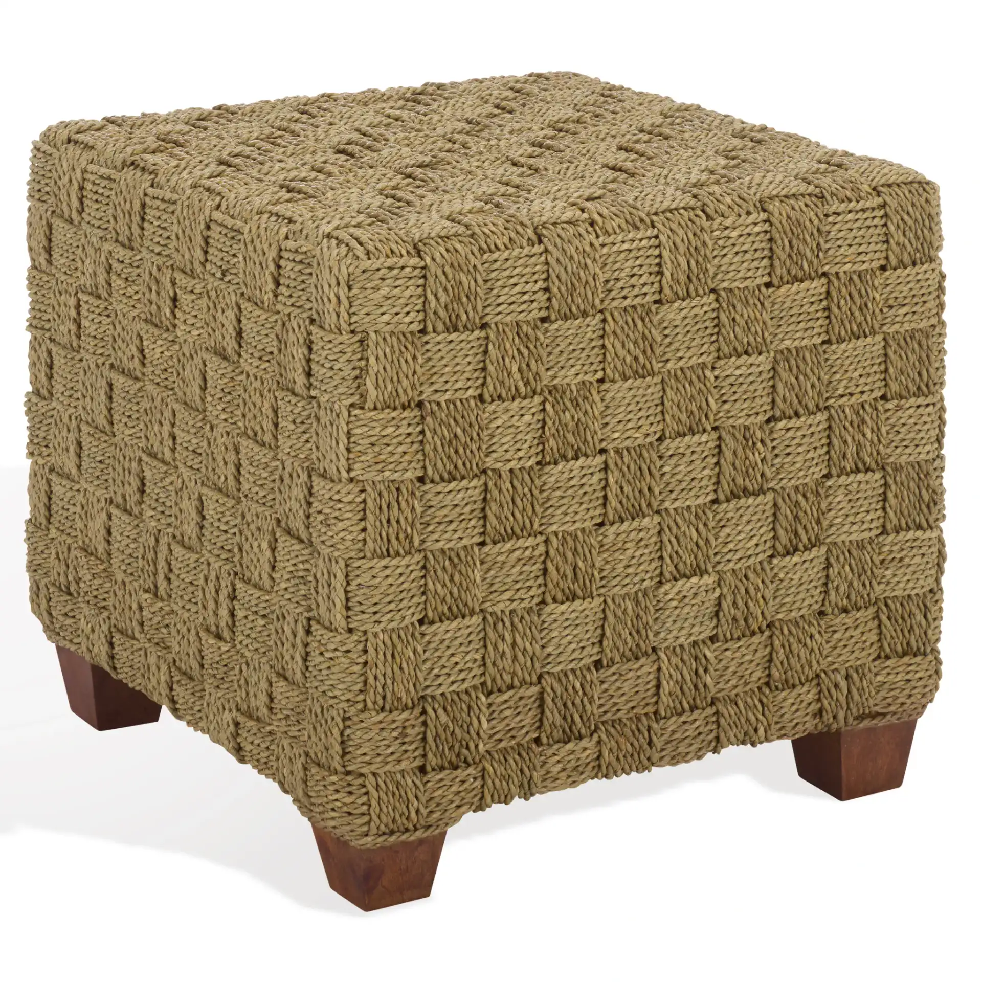 Norabelle Square Seagrass Ottoman in Natural, detail view