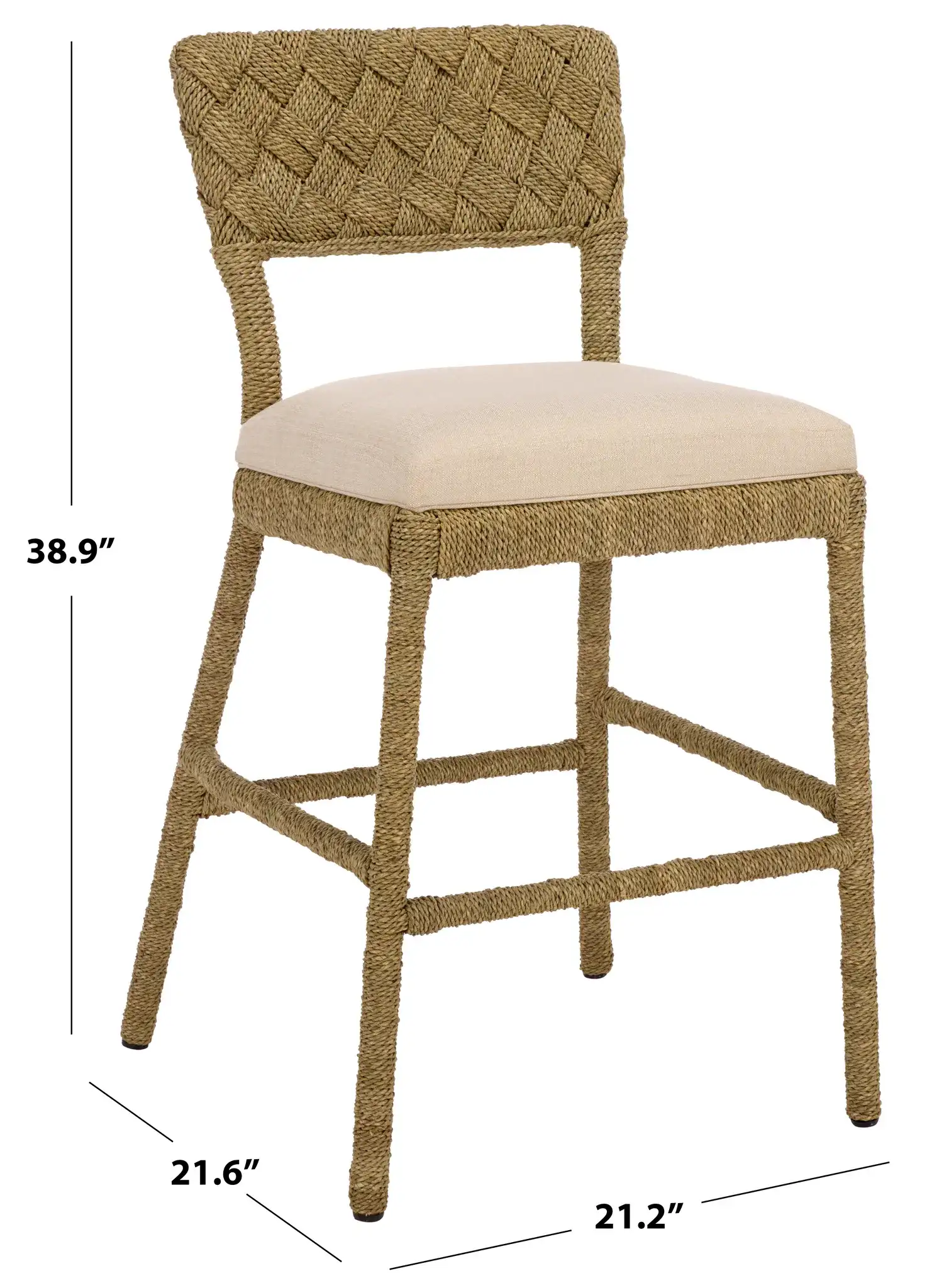 Rosemarie Seagrass Counter Stool in Natural / Beige, detail view