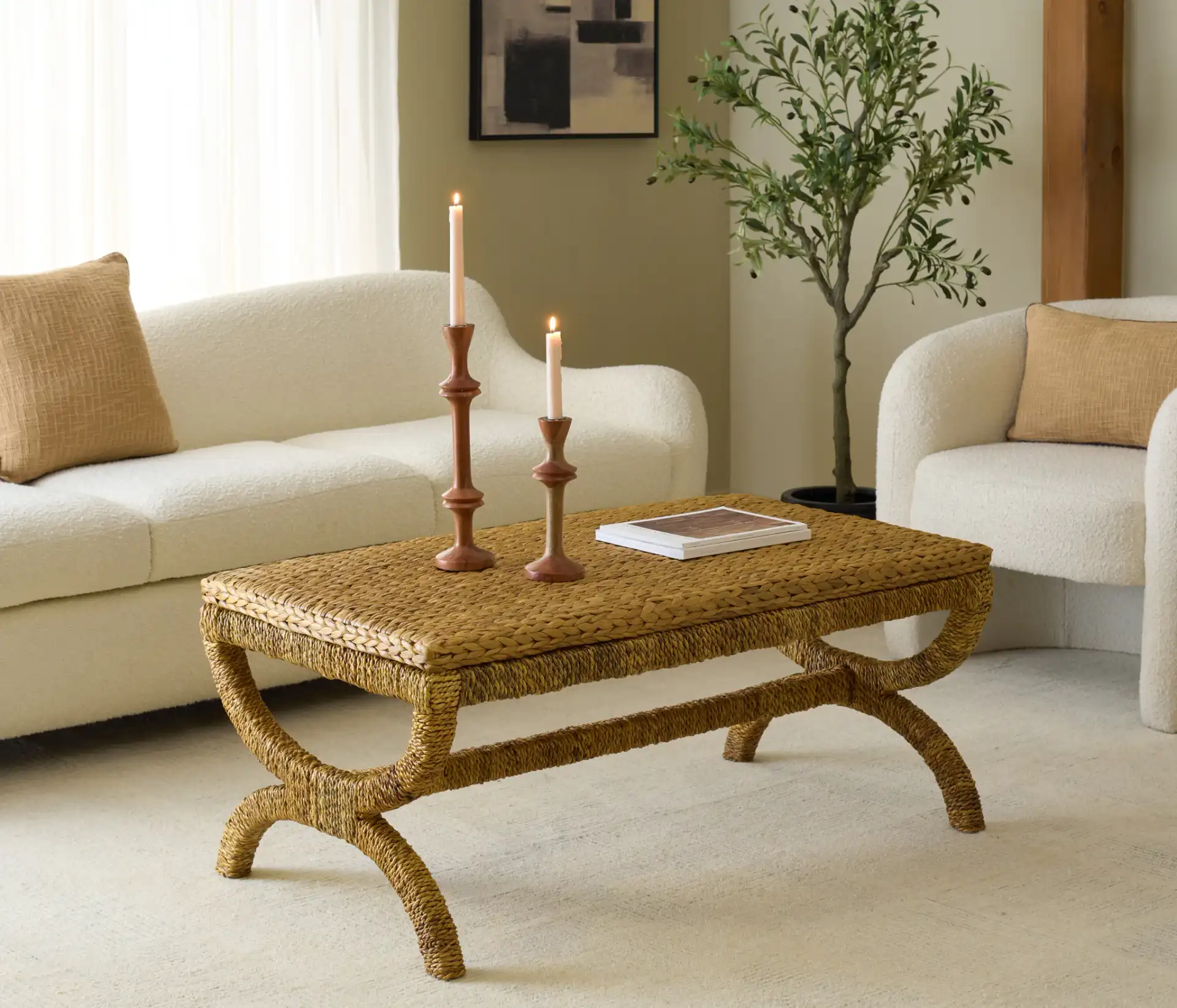 Larysa Abaca Coffee Table in Natural in a styled room