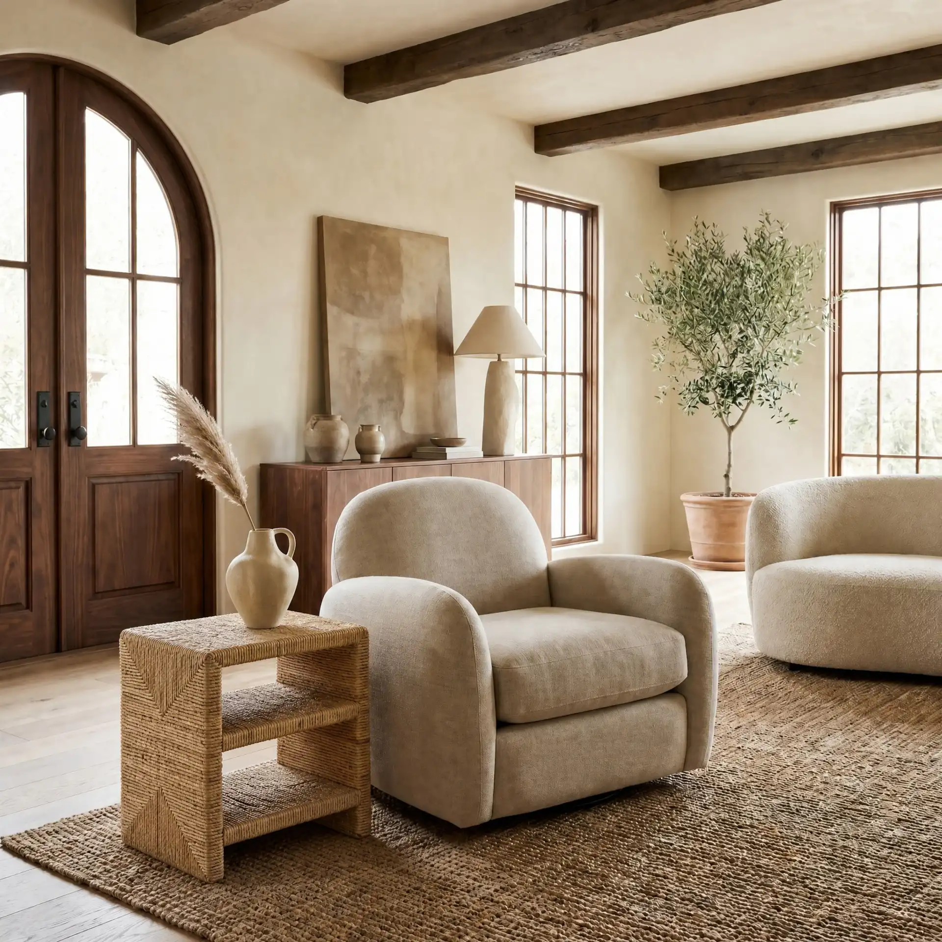 Fowler Abaca Accent Table in Natural in a styled room