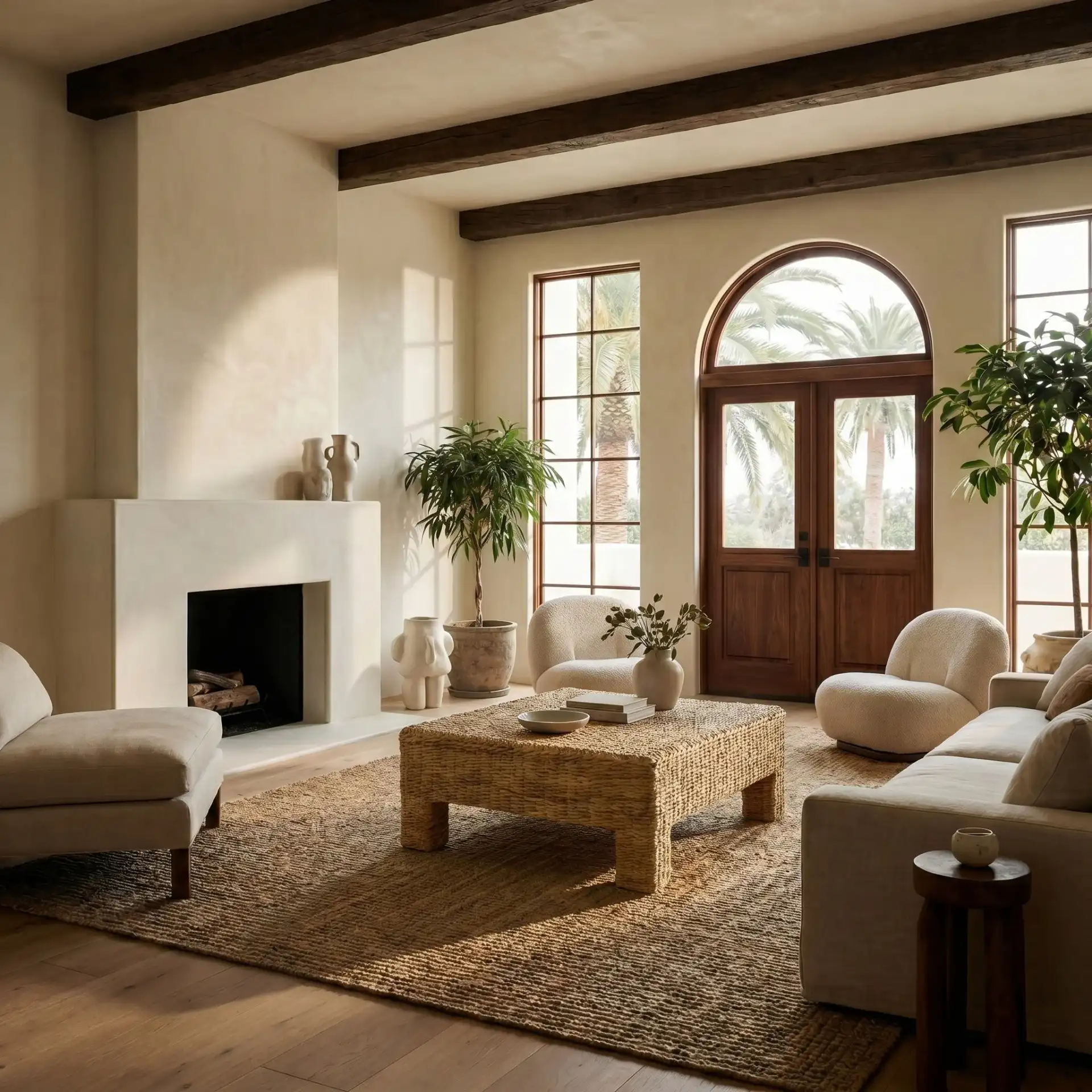 Donovan Abaca Square Coffee Table in Natural in a styled room