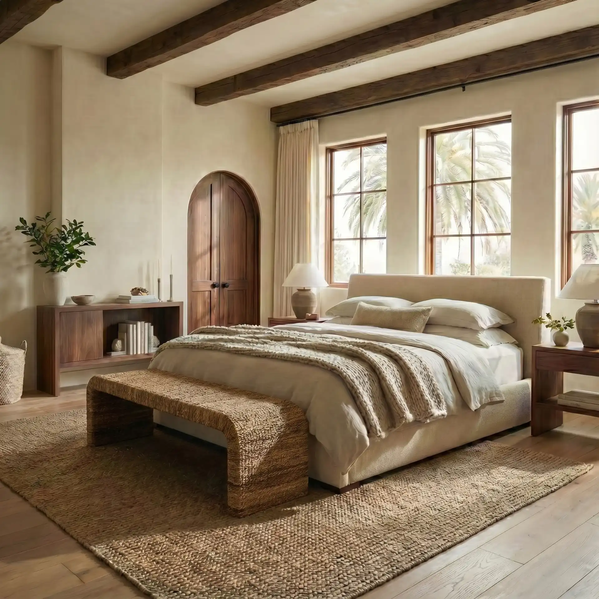 Akina Woven Abaca Bench in Natural in a styled room