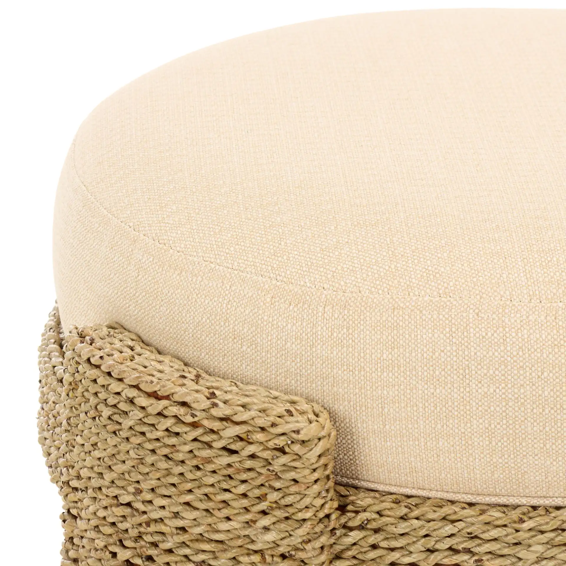 Grimaldi Seagrass Round Ottoman in Natural / Beige in a styled room