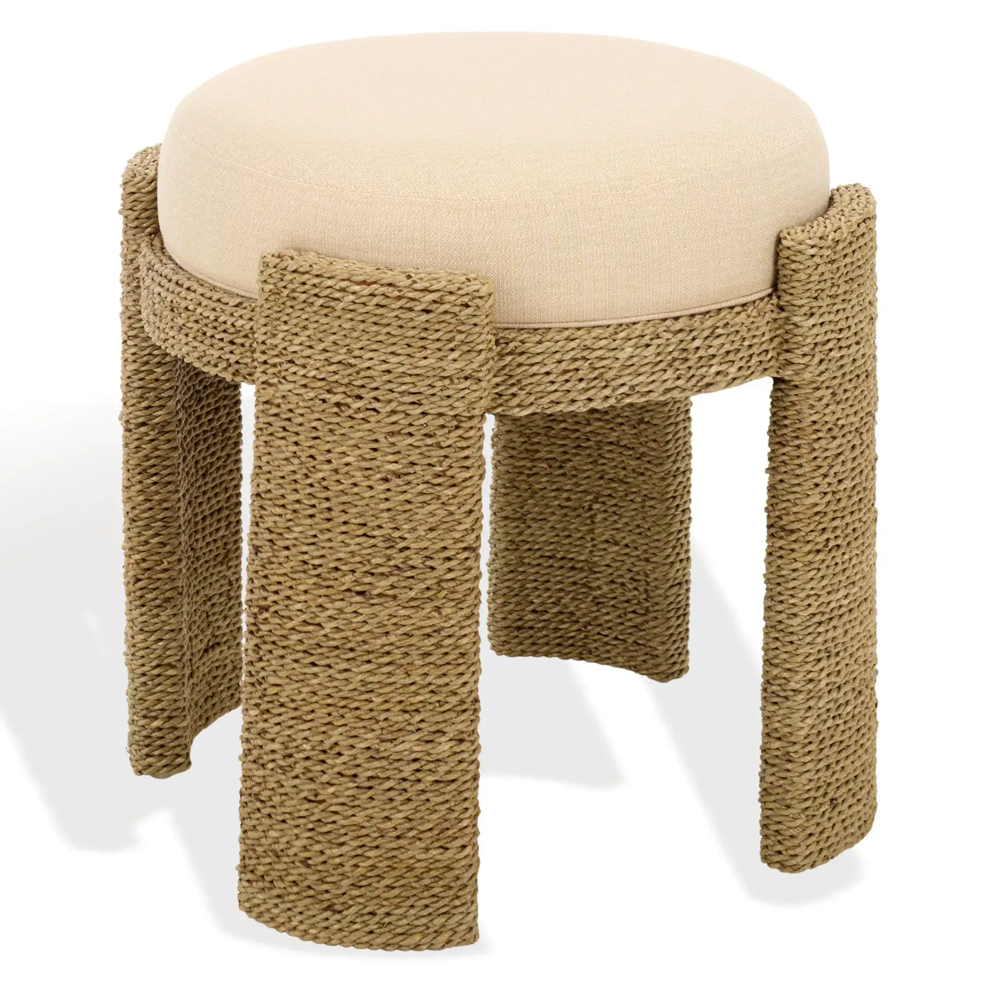 Grimaldi Seagrass Round Ottoman in Natural / Beige, detail view
