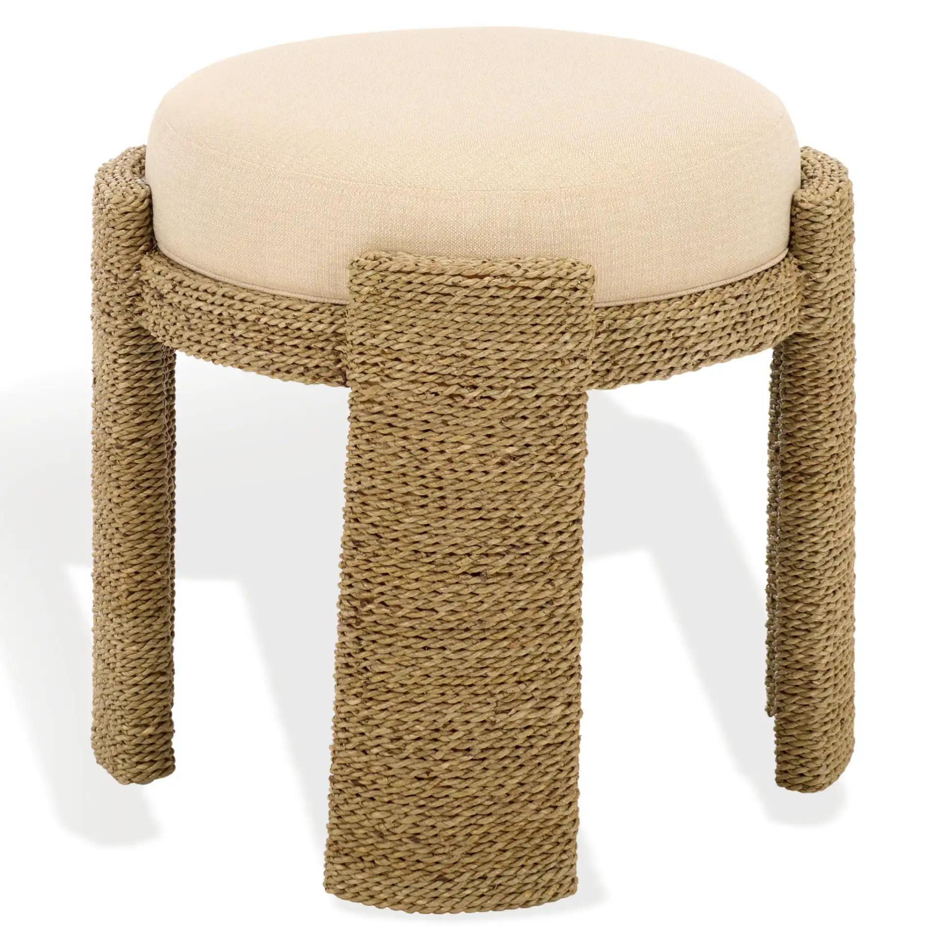 Grimaldi Seagrass Round Ottoman in Natural / Beige, detail view