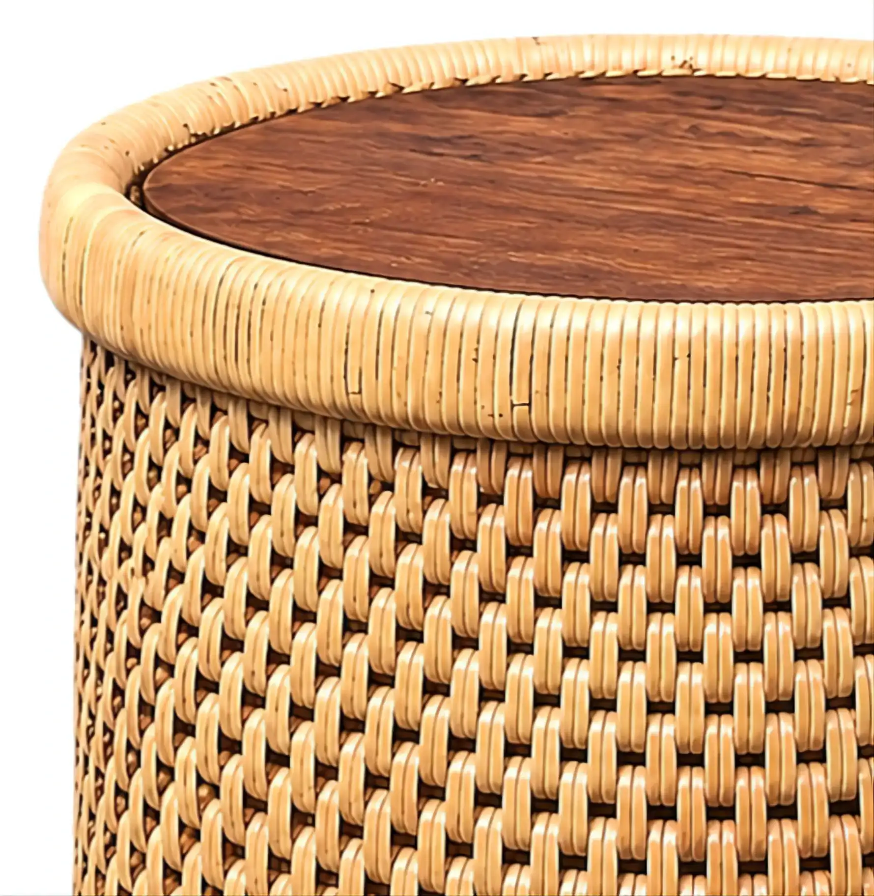 Vincenza Rattan Accent Table in Natural in a styled room
