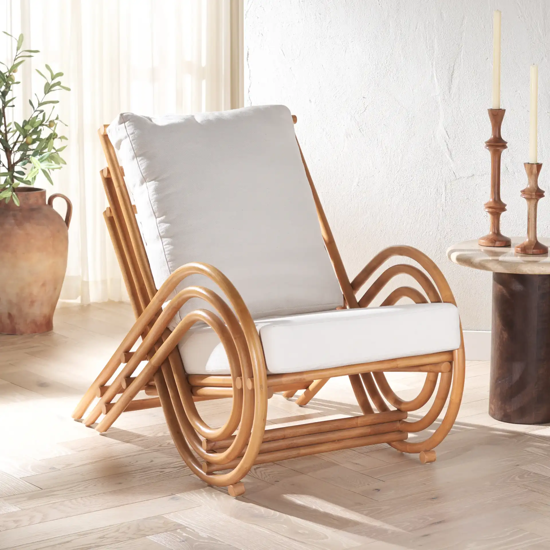 Fernson Rattan Accent Chair in Natural / White in a styled room