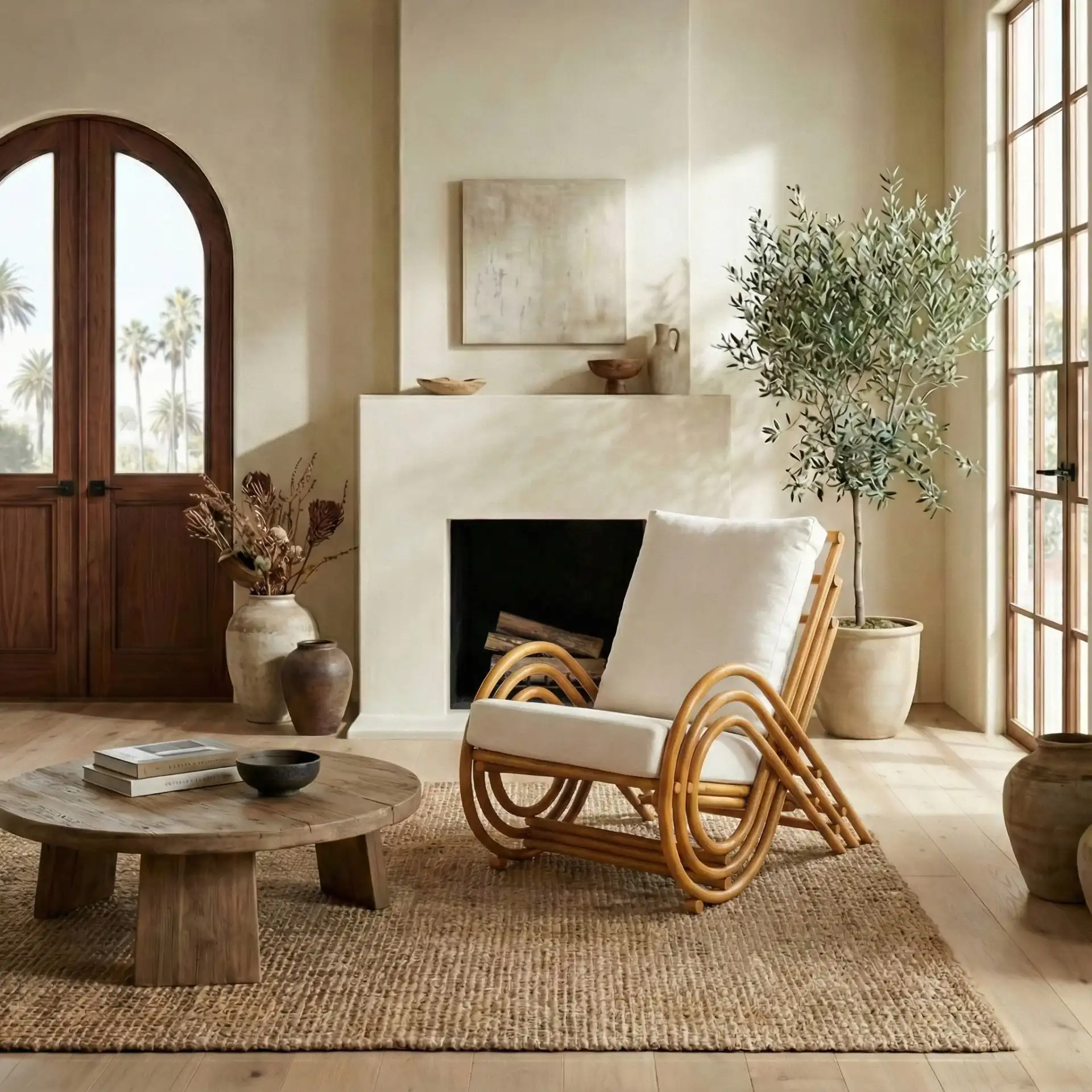 Fernson Rattan Accent Chair in Natural / White in a styled room