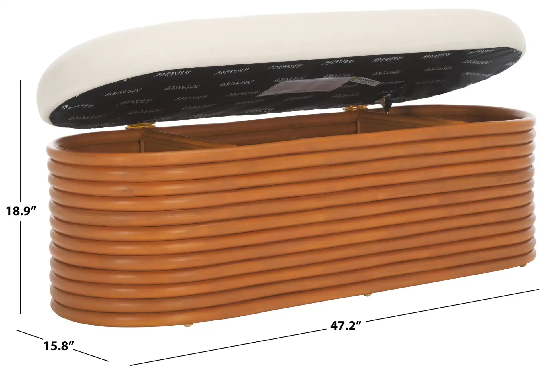 Bayard Rattan Storage Bench in Natural / White, detail view