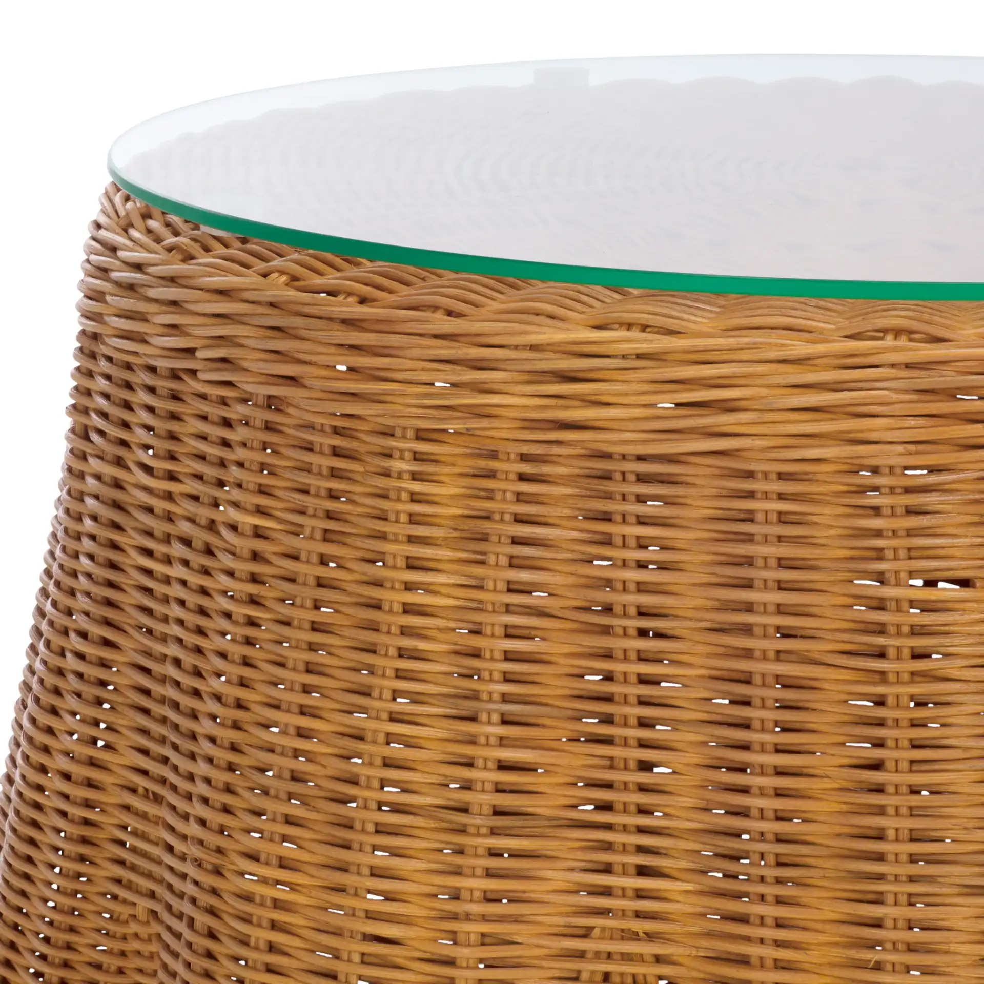 Hylda Round Rattan Accent Table in Natural in a styled room
