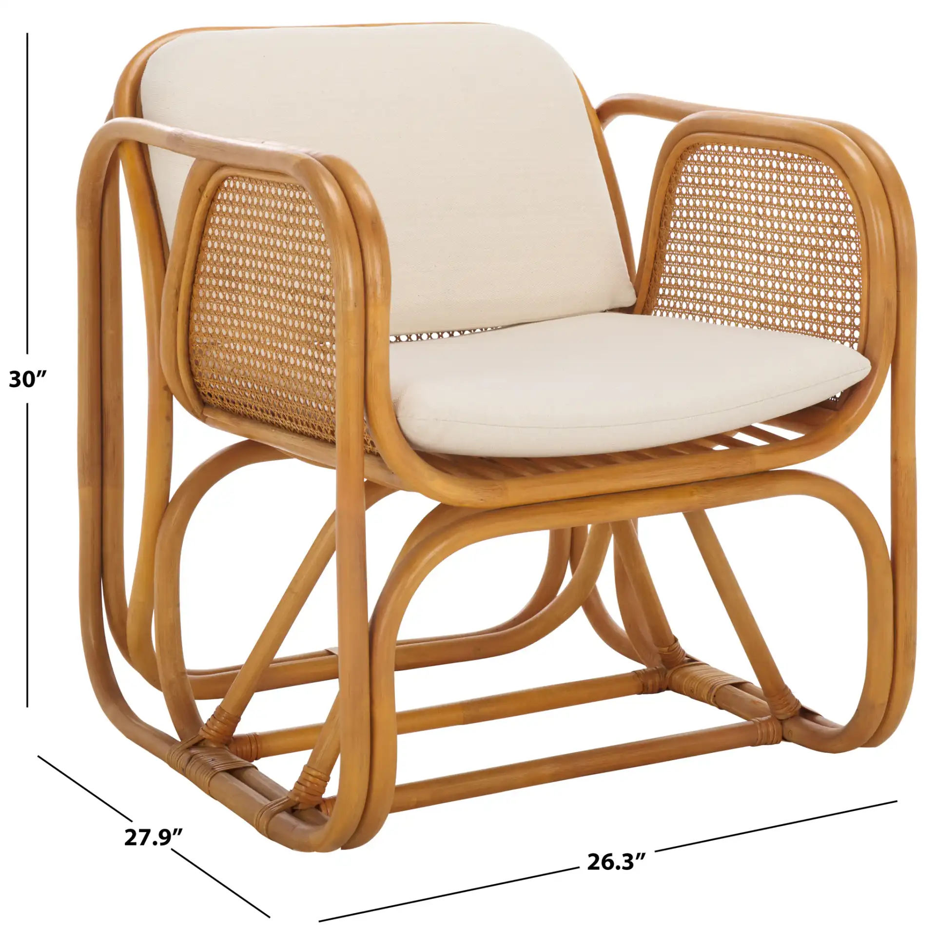 Brauner Rattan Pole Accent Chair in Natural / White, detail view