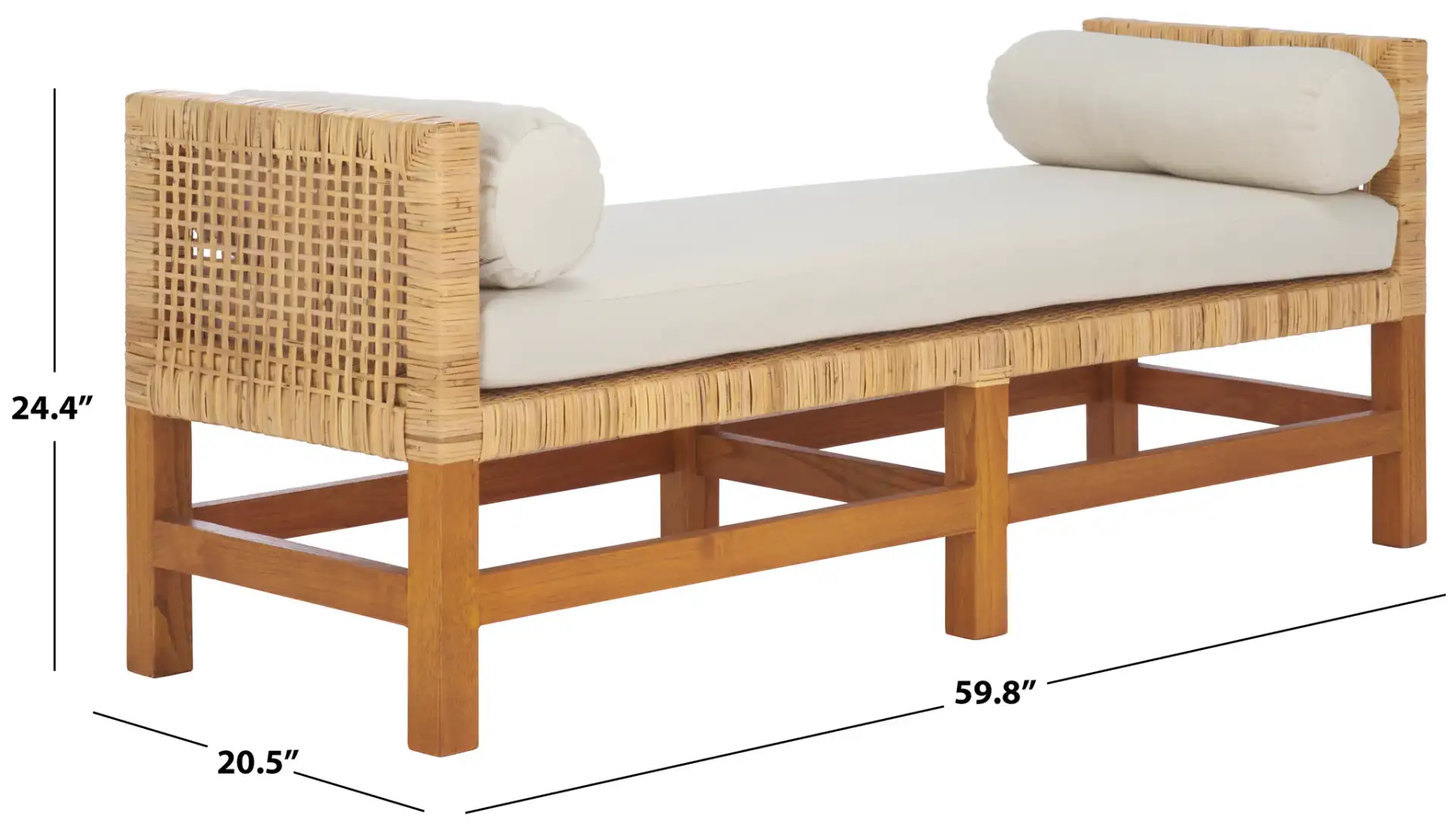 Cryslene Teakwood Bench in Natural / White, detail view