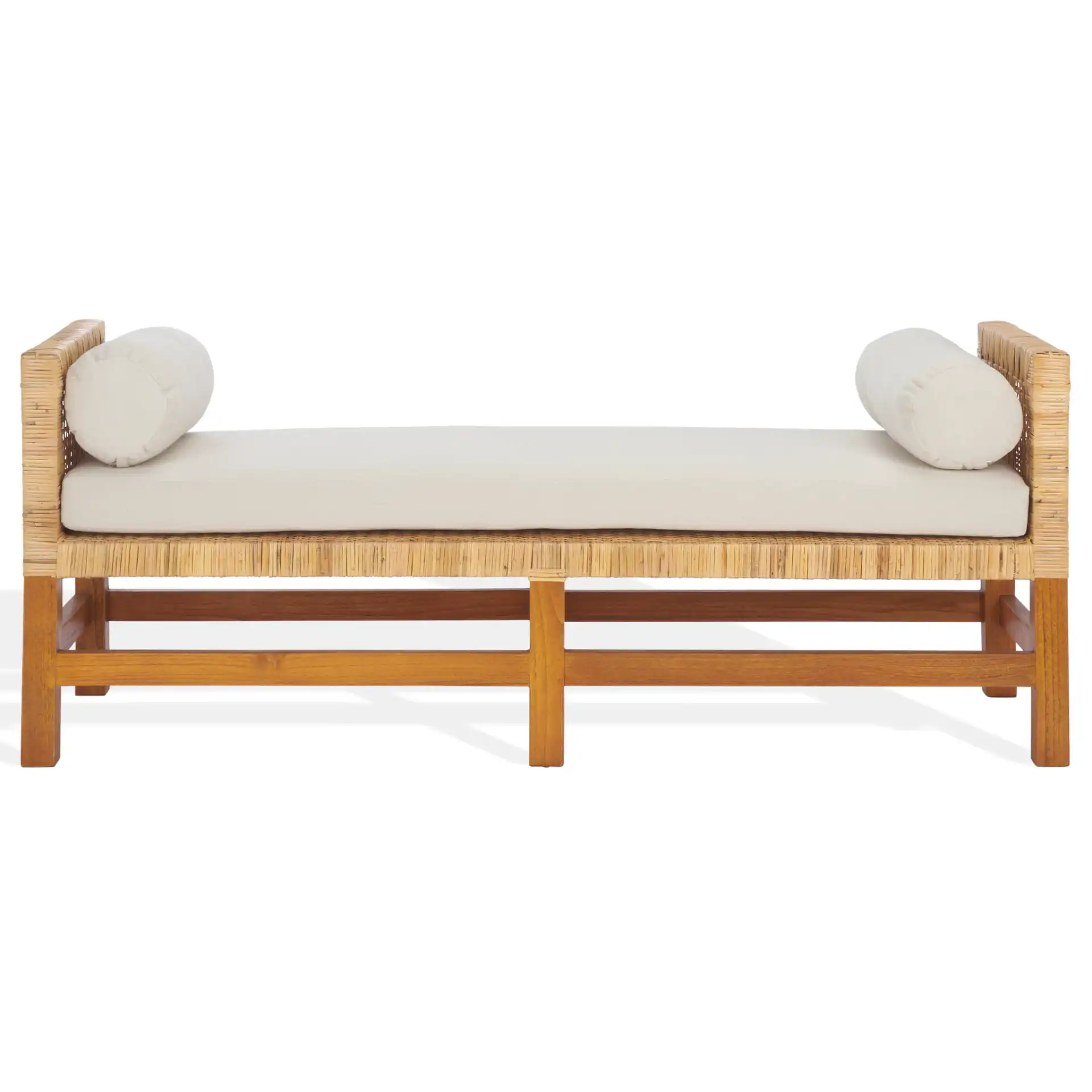 Cryslene Teakwood Bench in Natural / White, detail view