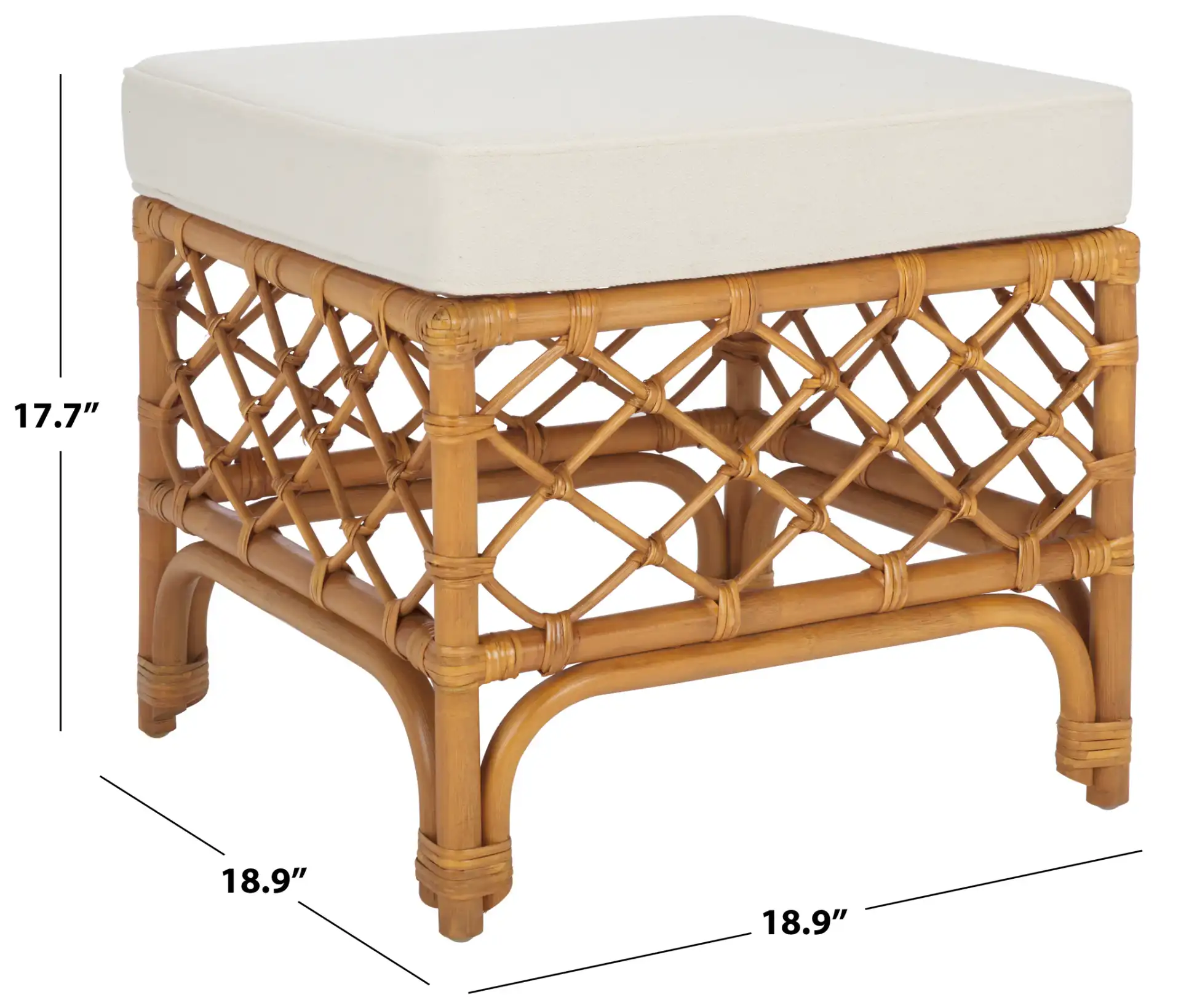 Cherilynn Rattan Pole Ottoman in Natural / White, detail view