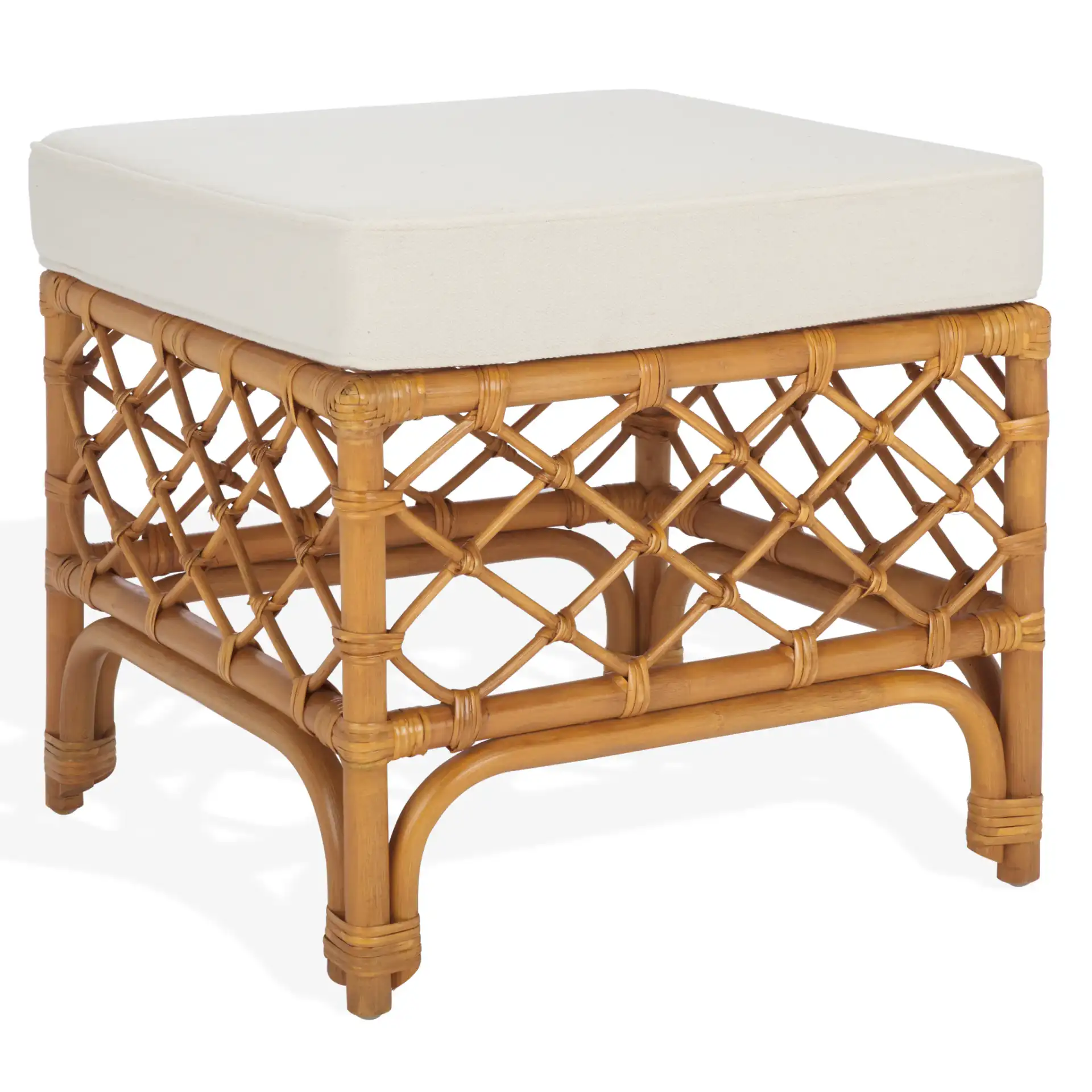 Cherilynn Rattan Pole Ottoman in Natural / White, detail view