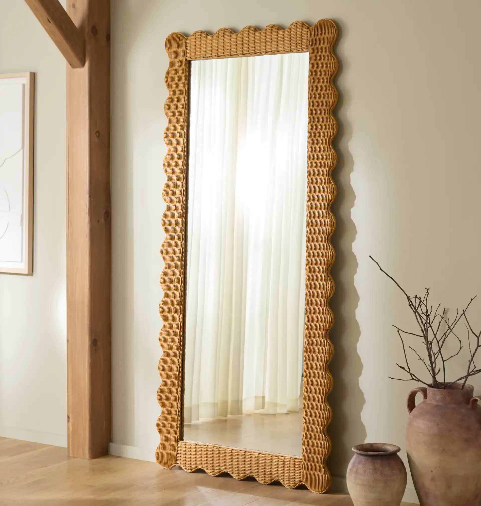 Glendetta Rattan 70-Inch Mirror in Natural in a styled room