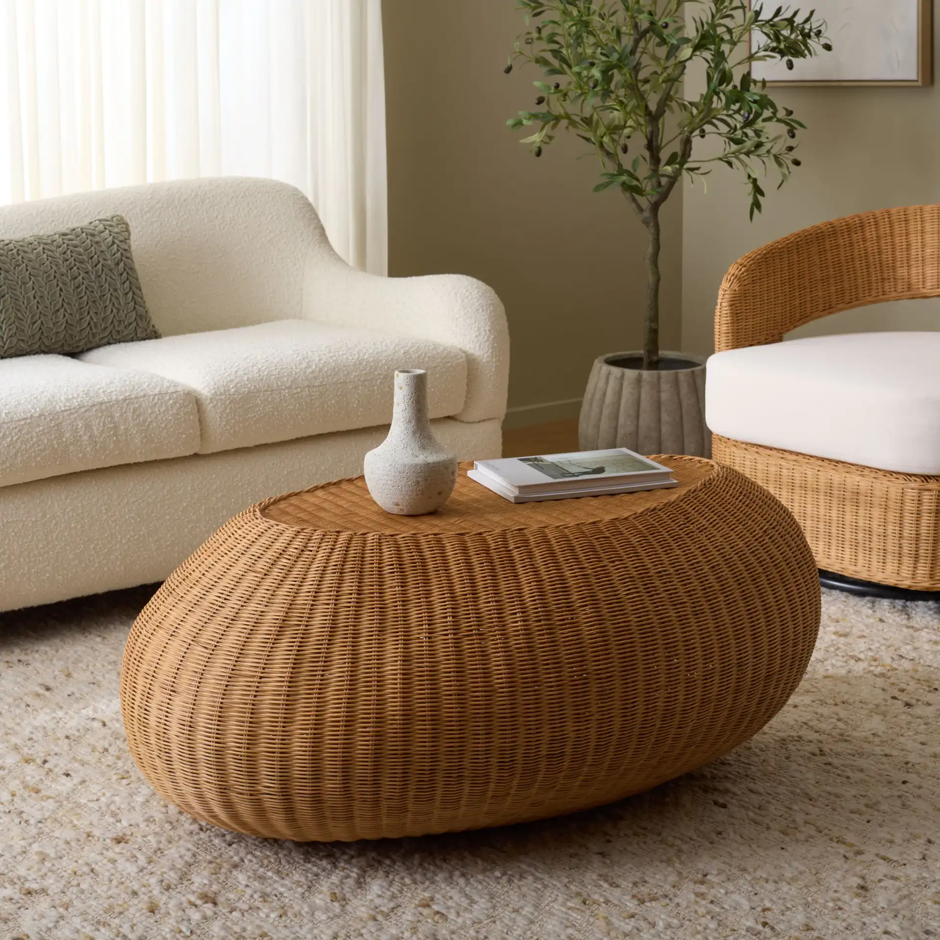 O'Reilly Rattan Coffee Table in Natural in a styled room