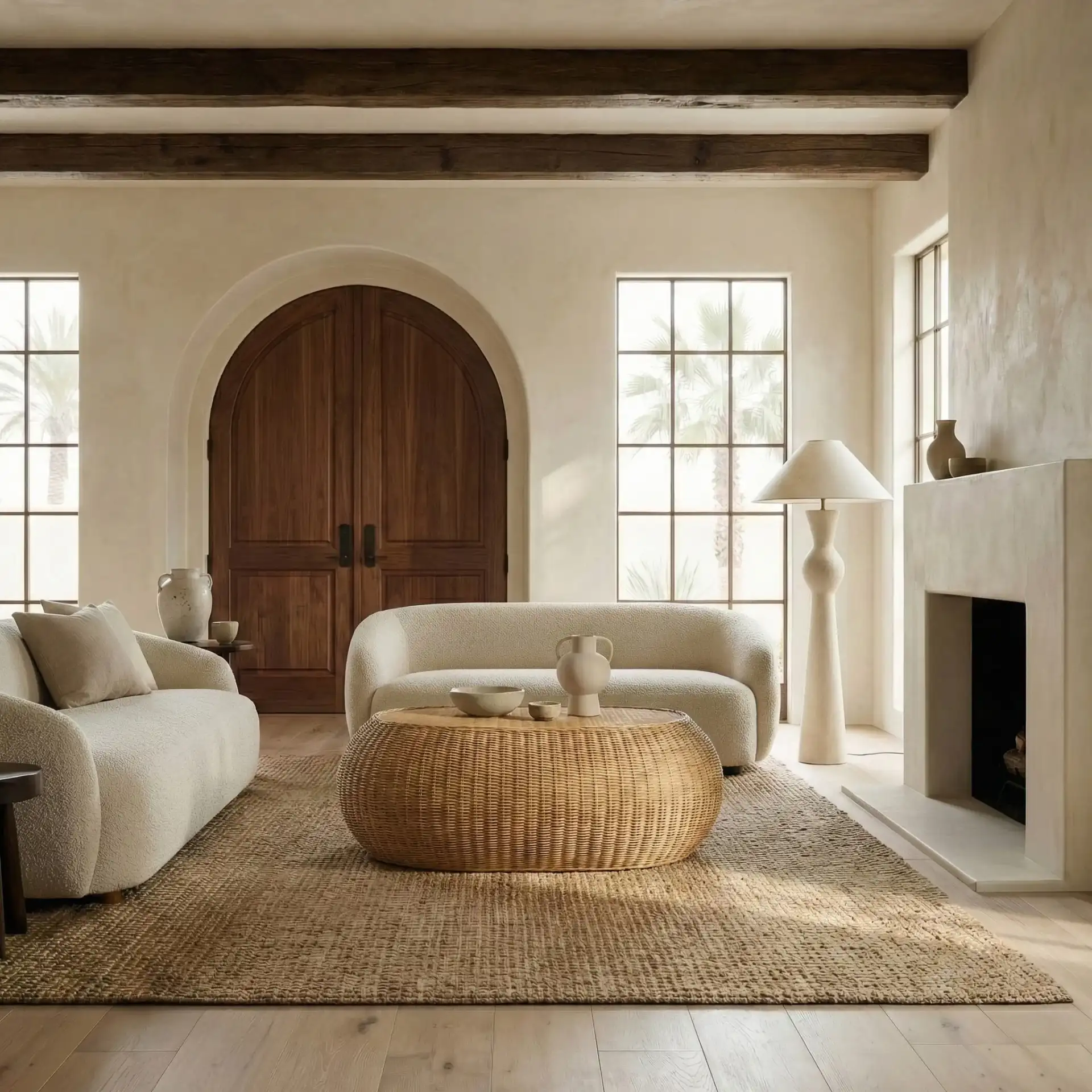 O'Reilly Rattan Coffee Table in Natural in a styled room