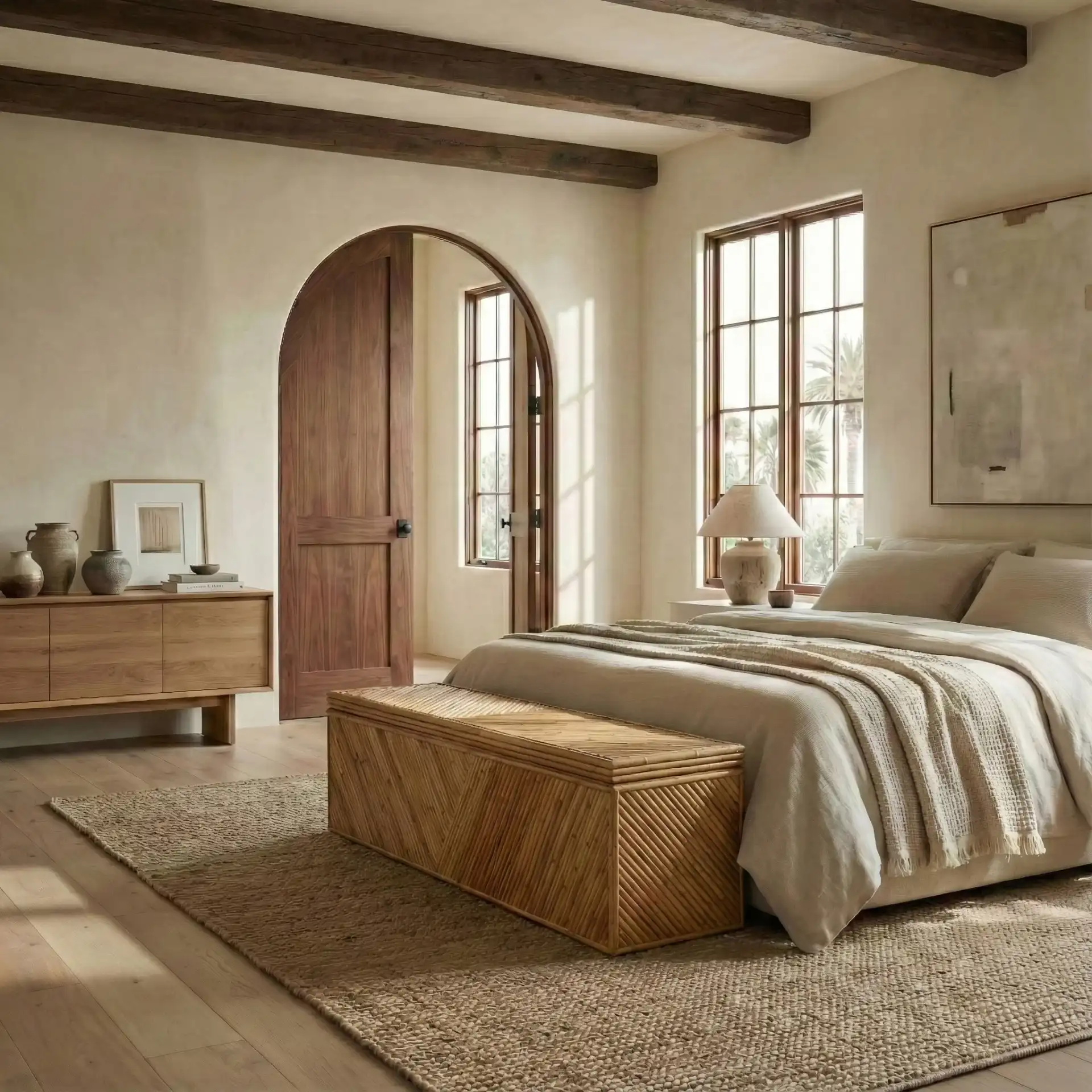 Zoeigh Rattan Trunk in Natural in a styled room