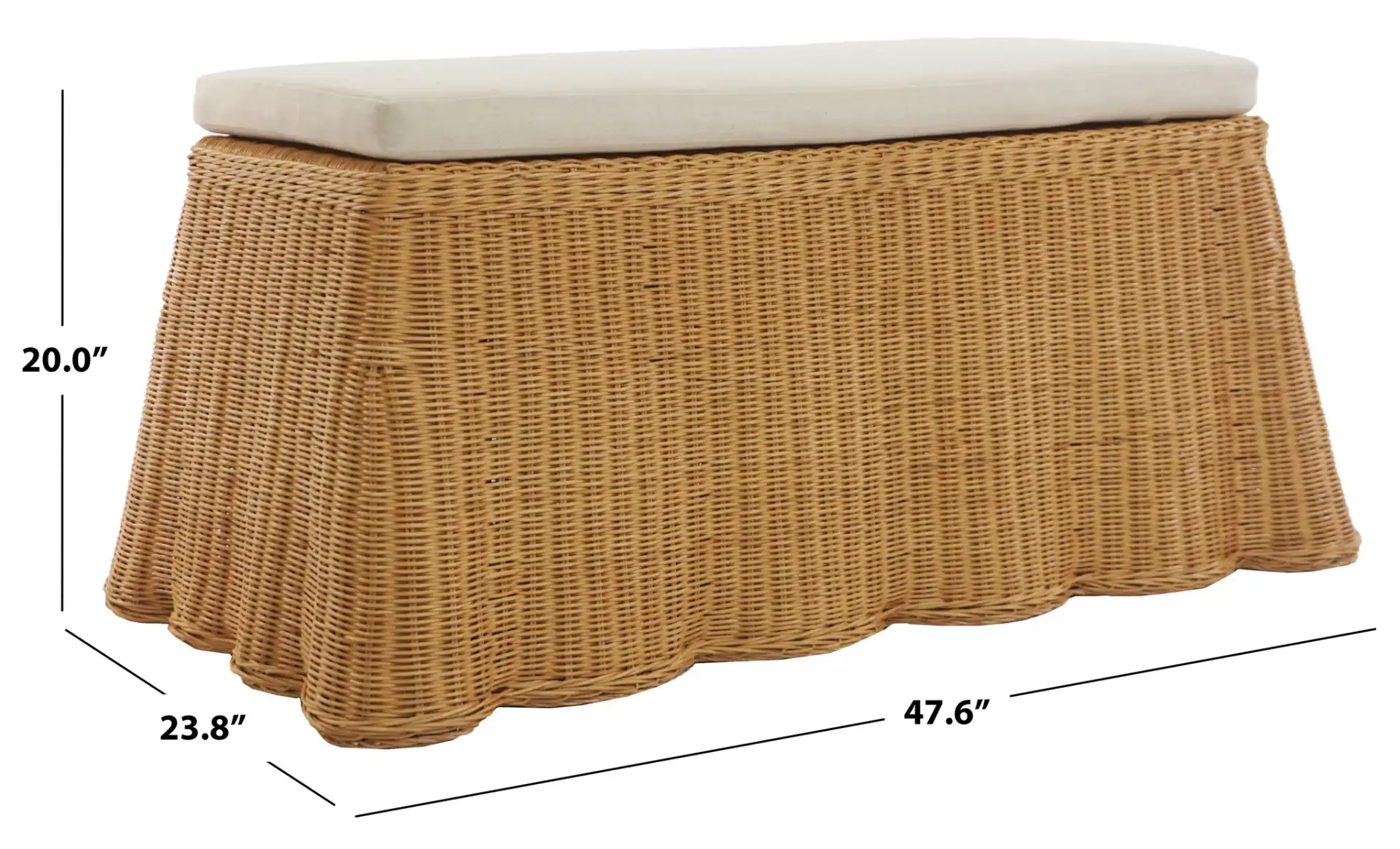 Hylda Rattan Bench in Natural / White, detail view