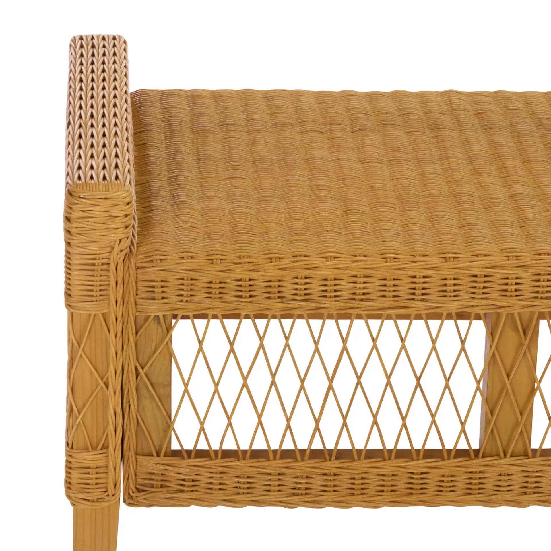 Jimmy Rattan Bench in Natural in a styled room