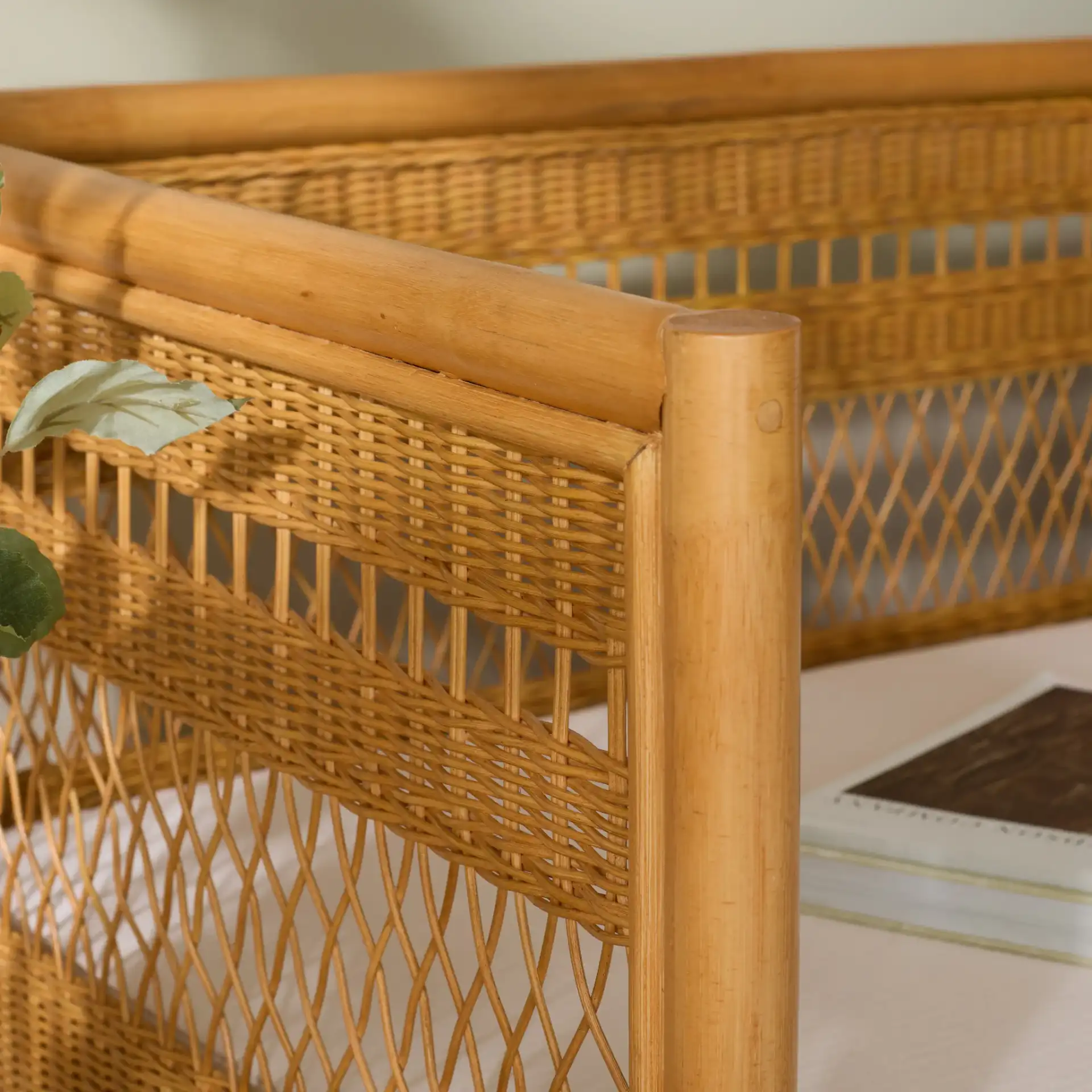 Shawnee Rattan Loveseat in Natural in a styled room