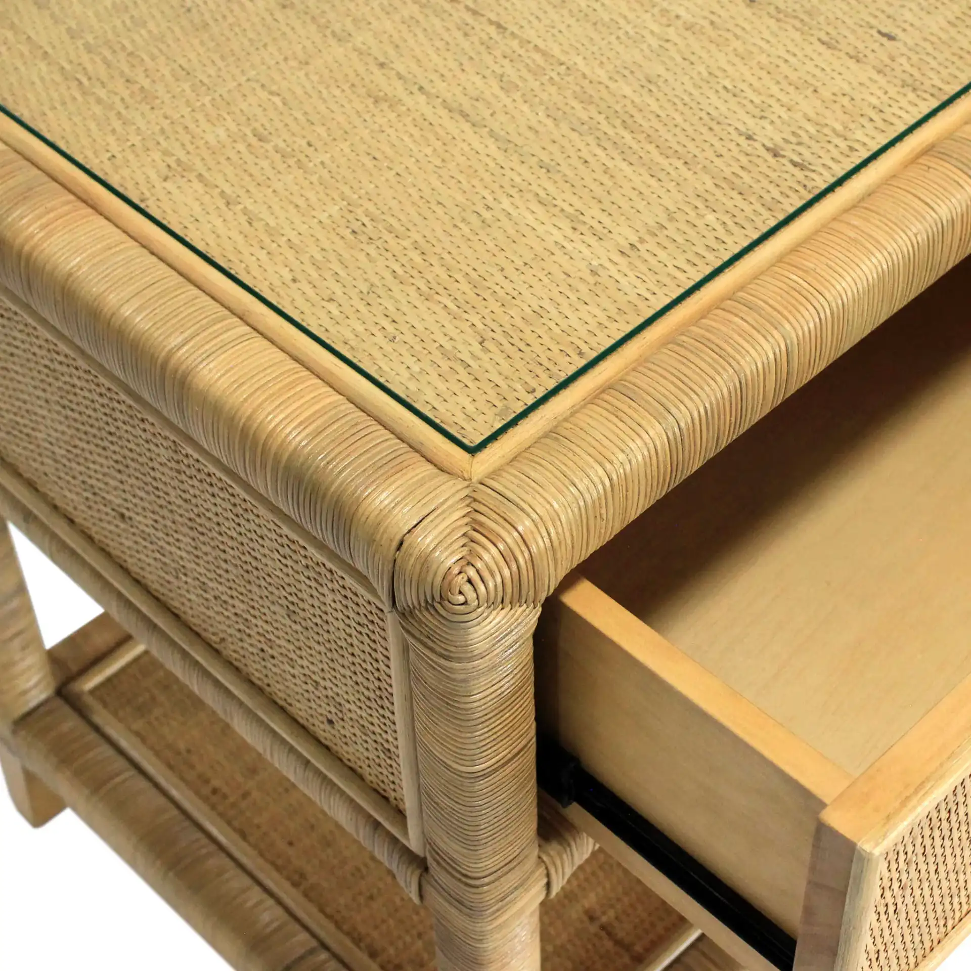 Lambert Rattan Nightstand in Natural in a styled room