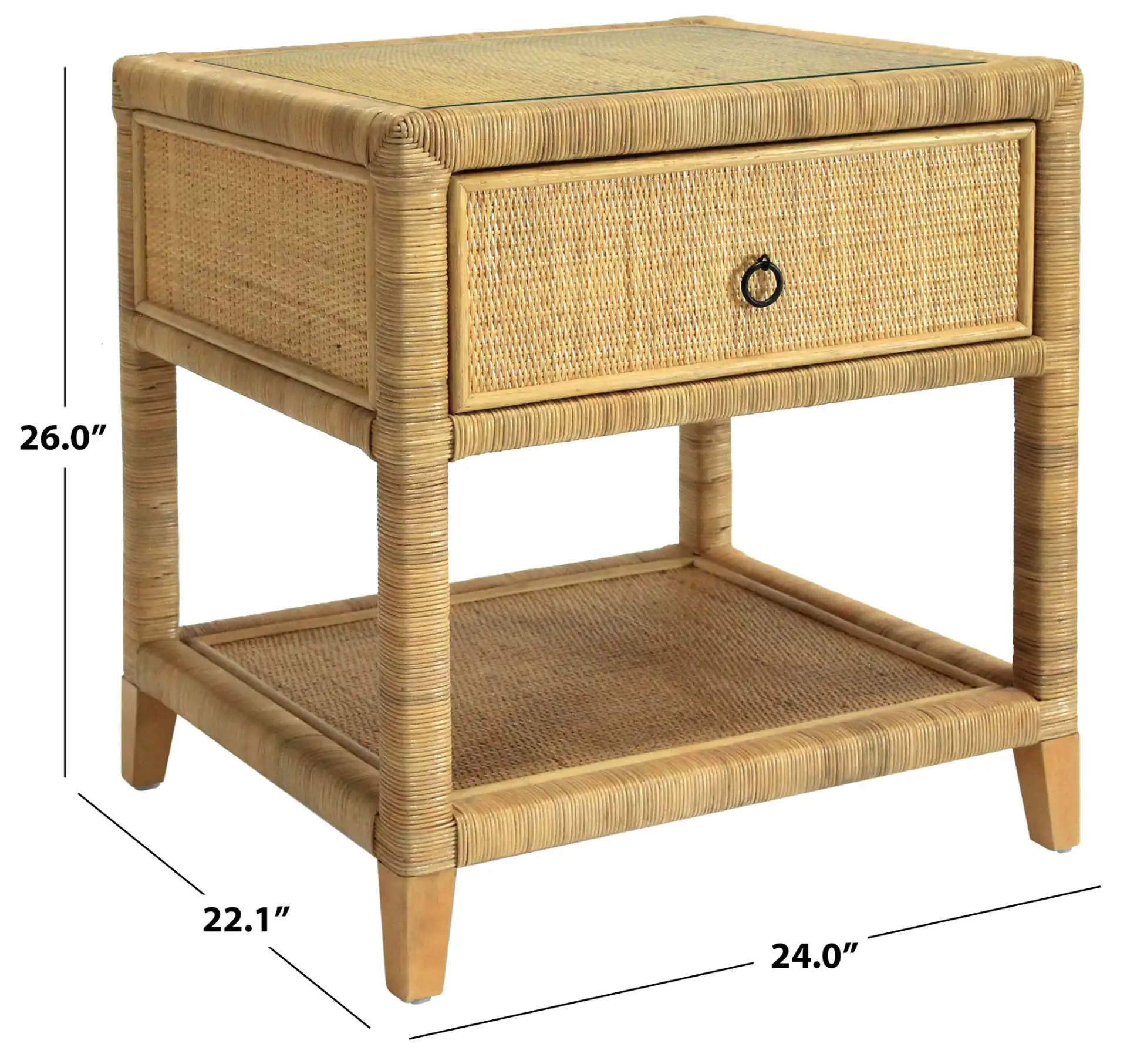 Lambert Rattan Nightstand in Natural, detail view