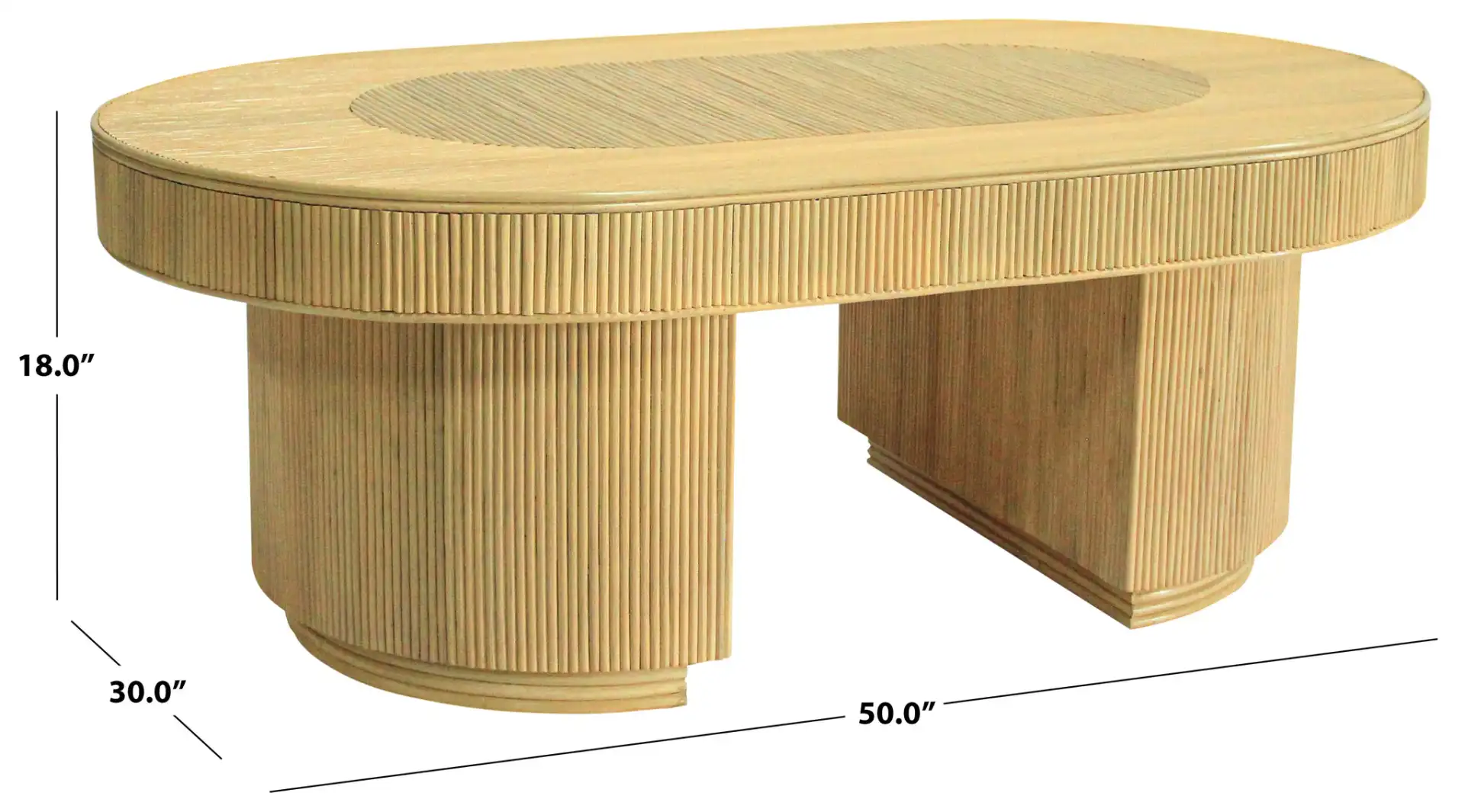Kenzo Rattan Oval Coffee Table in Natural, detail view