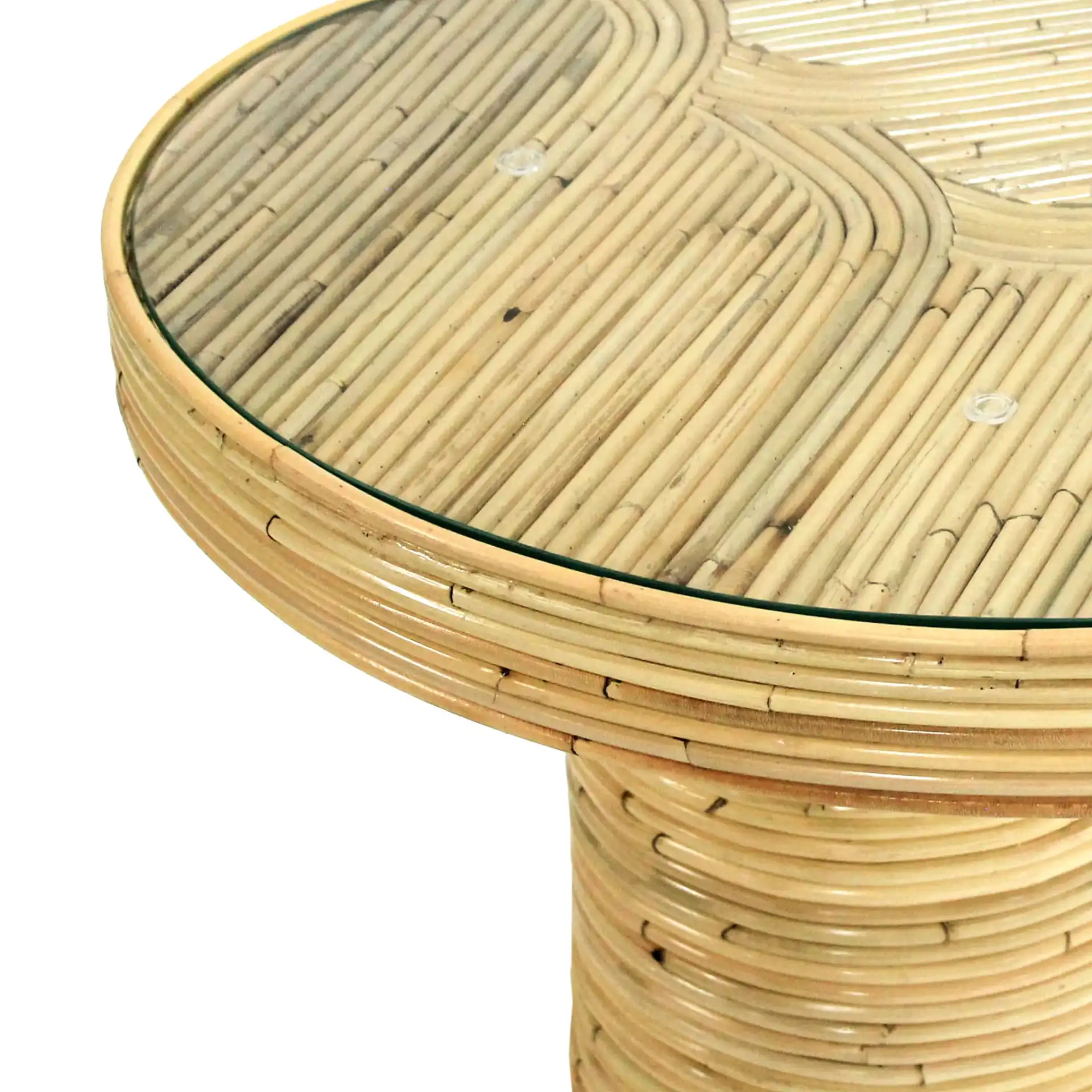 Nile Rattan Short Accent Table in Natural in a styled room