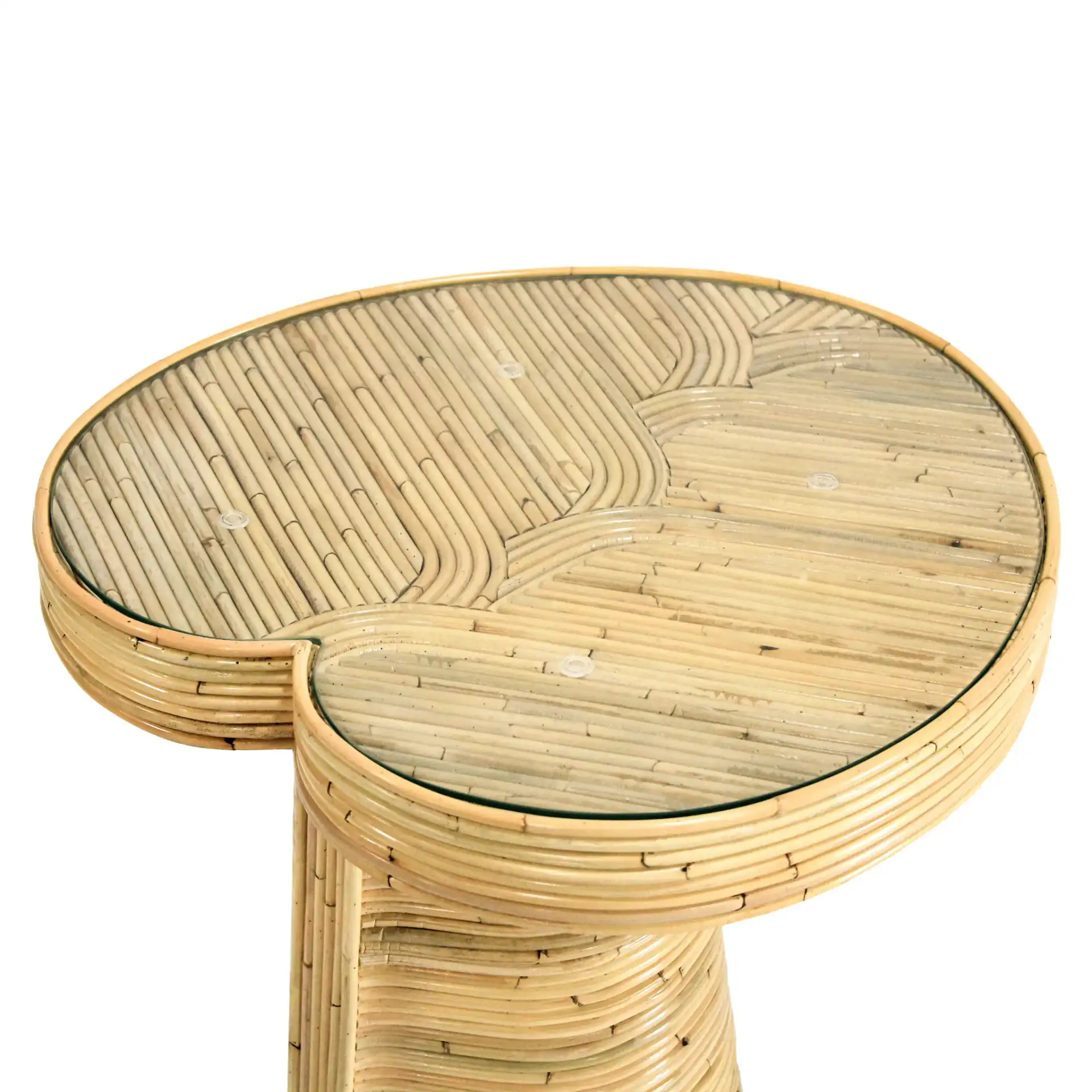 Nile Rattan Short Accent Table in Natural in a styled room