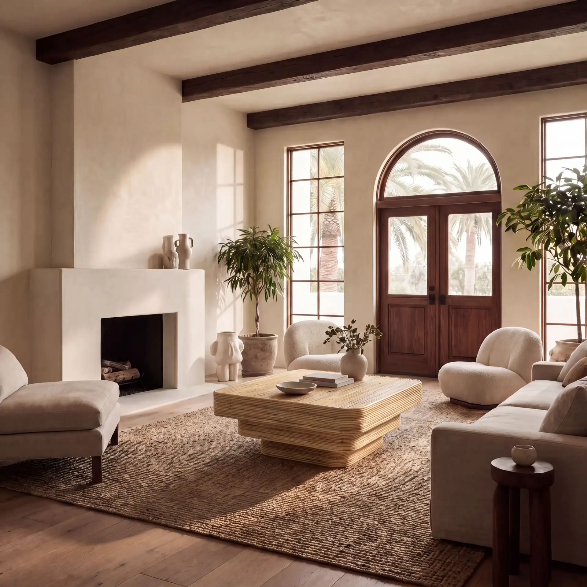 Maryellen Rattan Coffee Table in Natural in a styled room