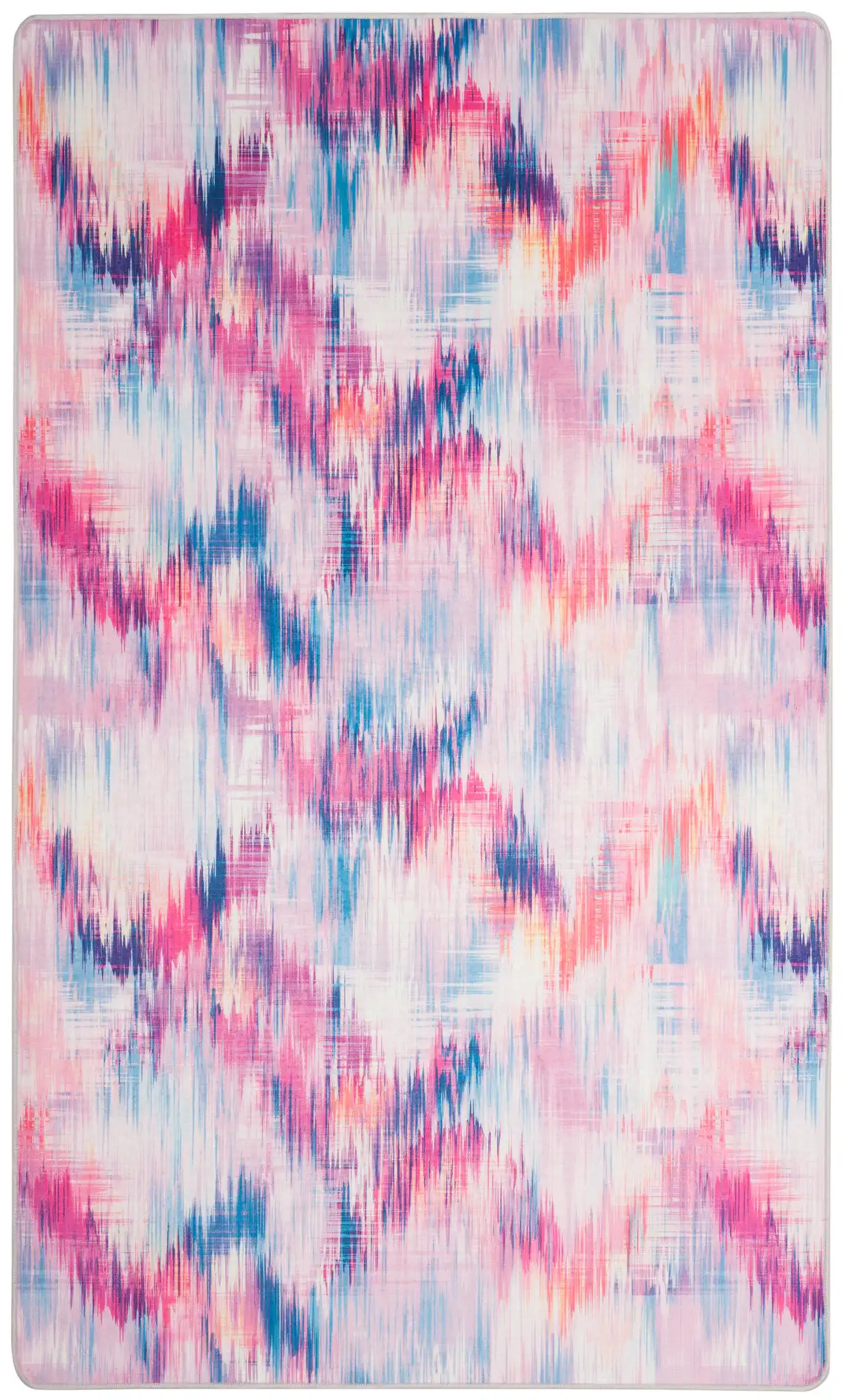 Daytona Ikat Diamond Washable Rug in Ivory / Pink, detail view