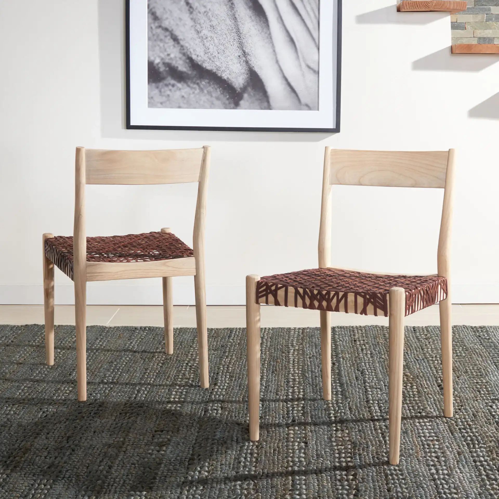 Pranit Dining Chair (Set of 2) in Cognac / Natural in a styled room