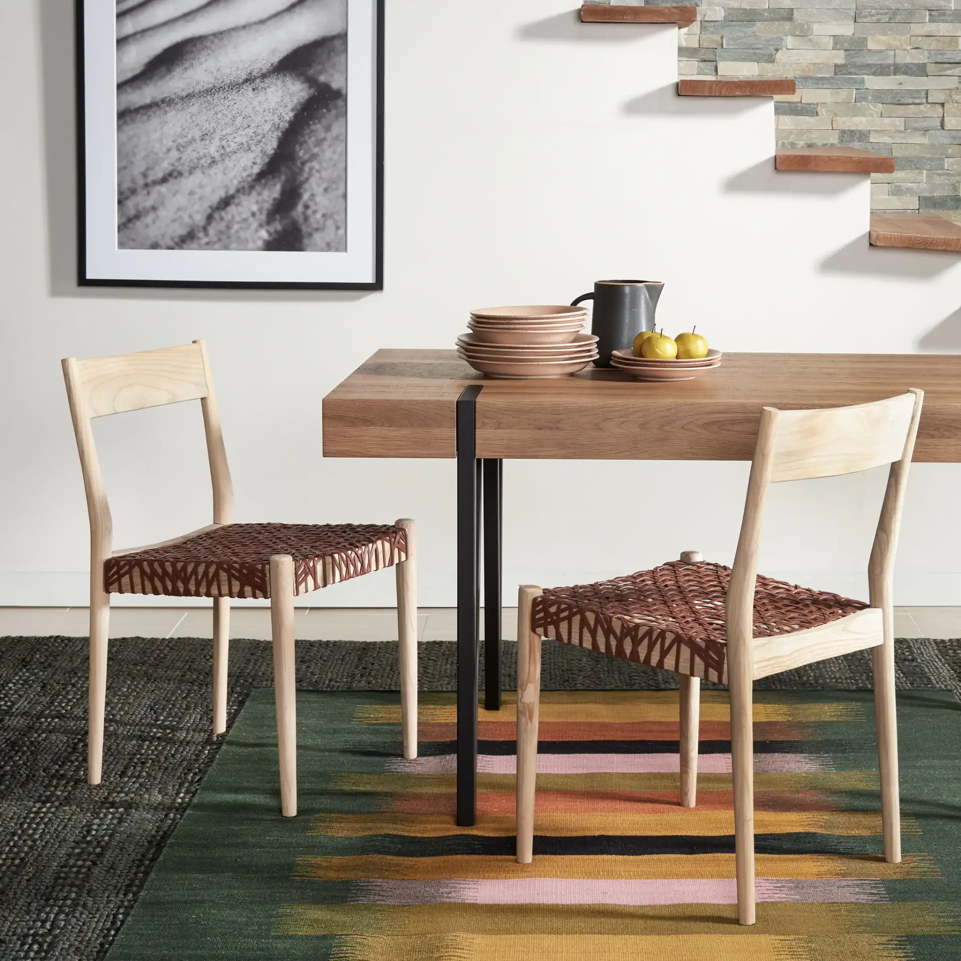 Pranit Dining Chair (Set of 2) in Cognac / Natural in a styled room