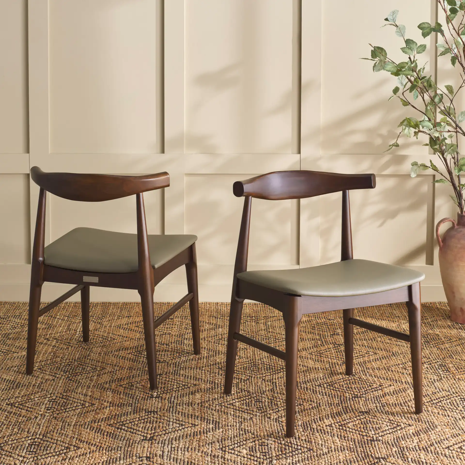 Elbow Dining Chair (Set of 2) in Olive / Espresso in a styled room