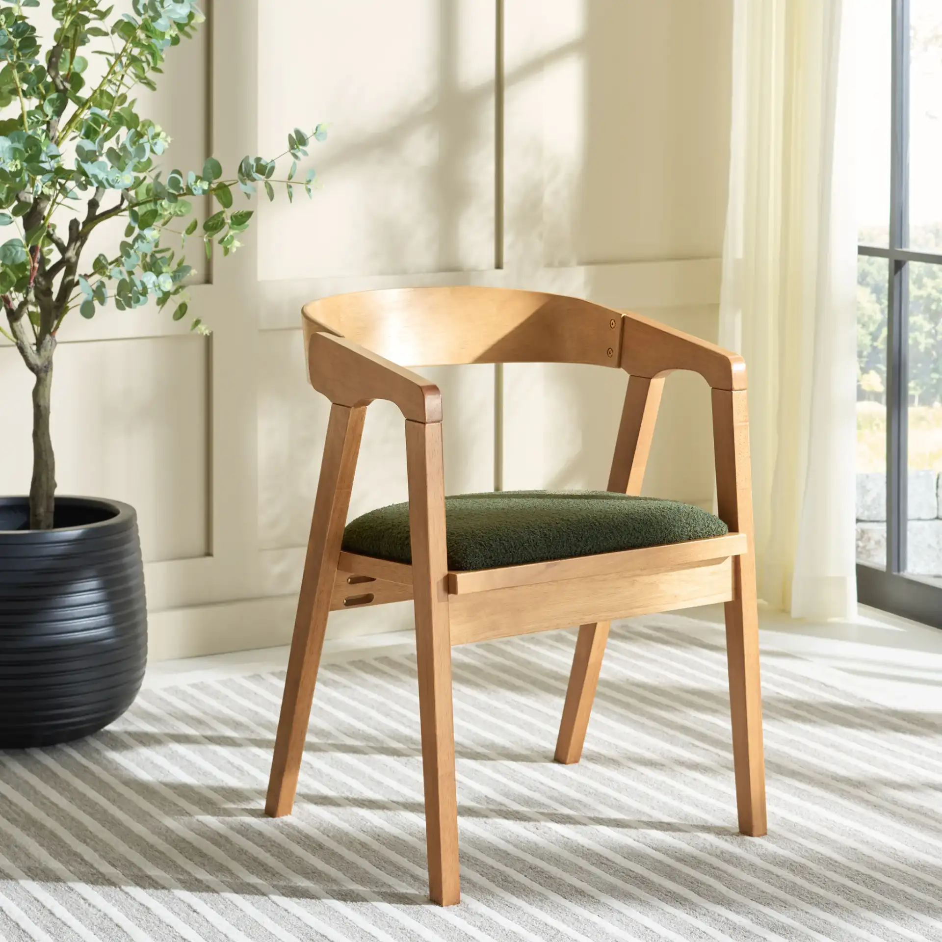 Wildon Dining Chair in Dark Green / Light Walnut in a styled room