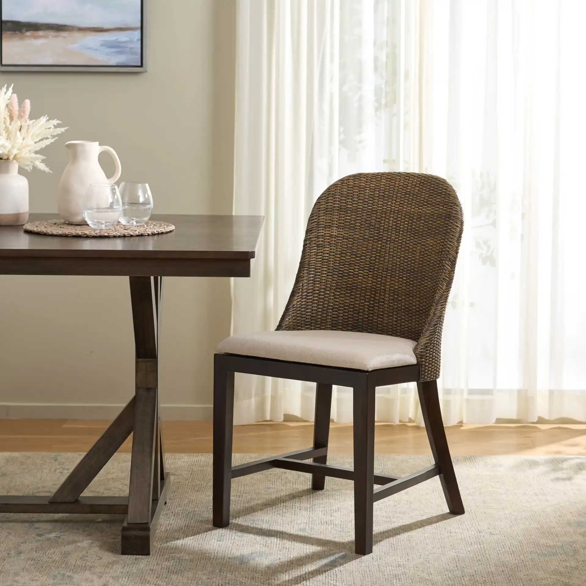 Maikon Dining Chair in Light Brown / White in a styled room