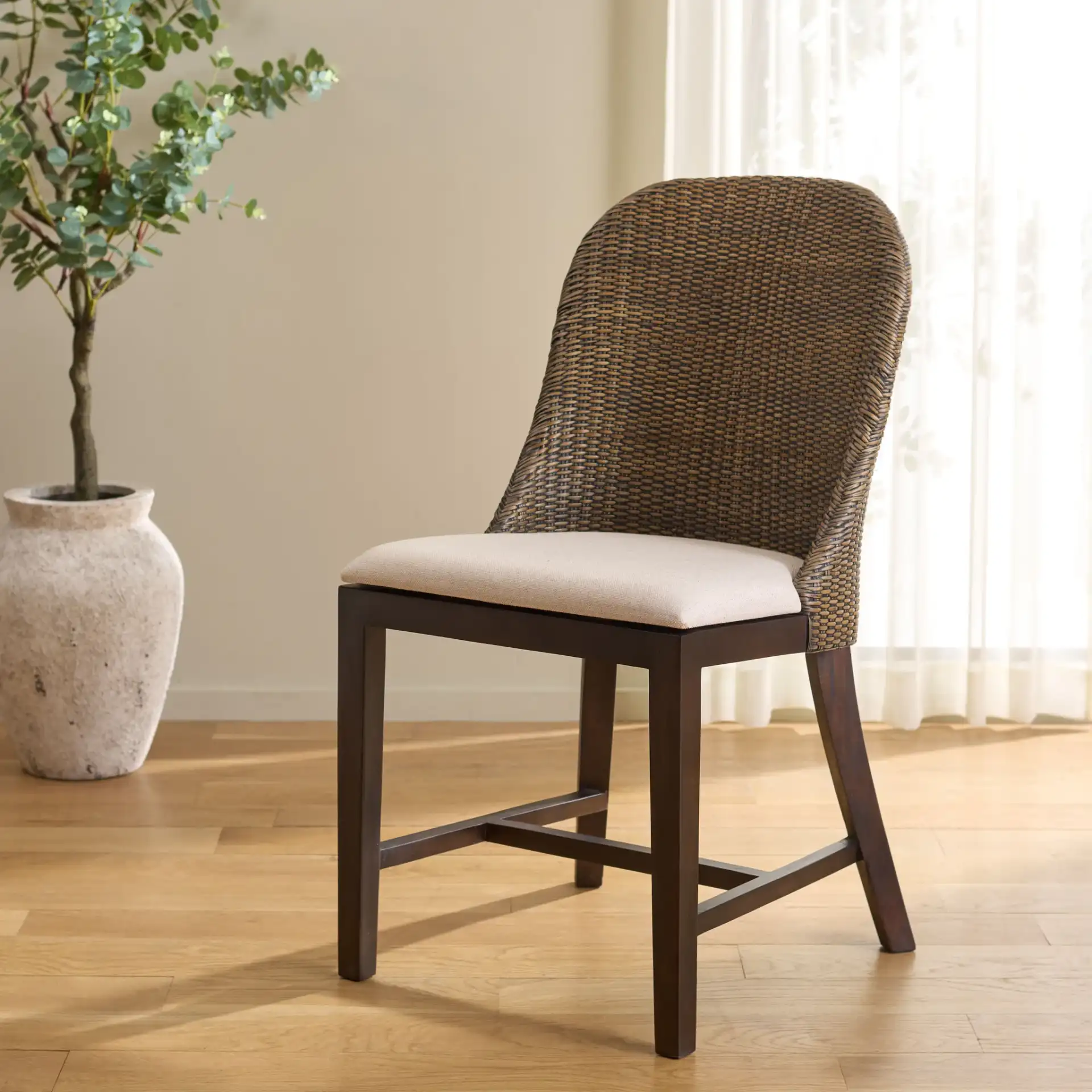 Maikon Dining Chair in Light Brown / White in a styled room