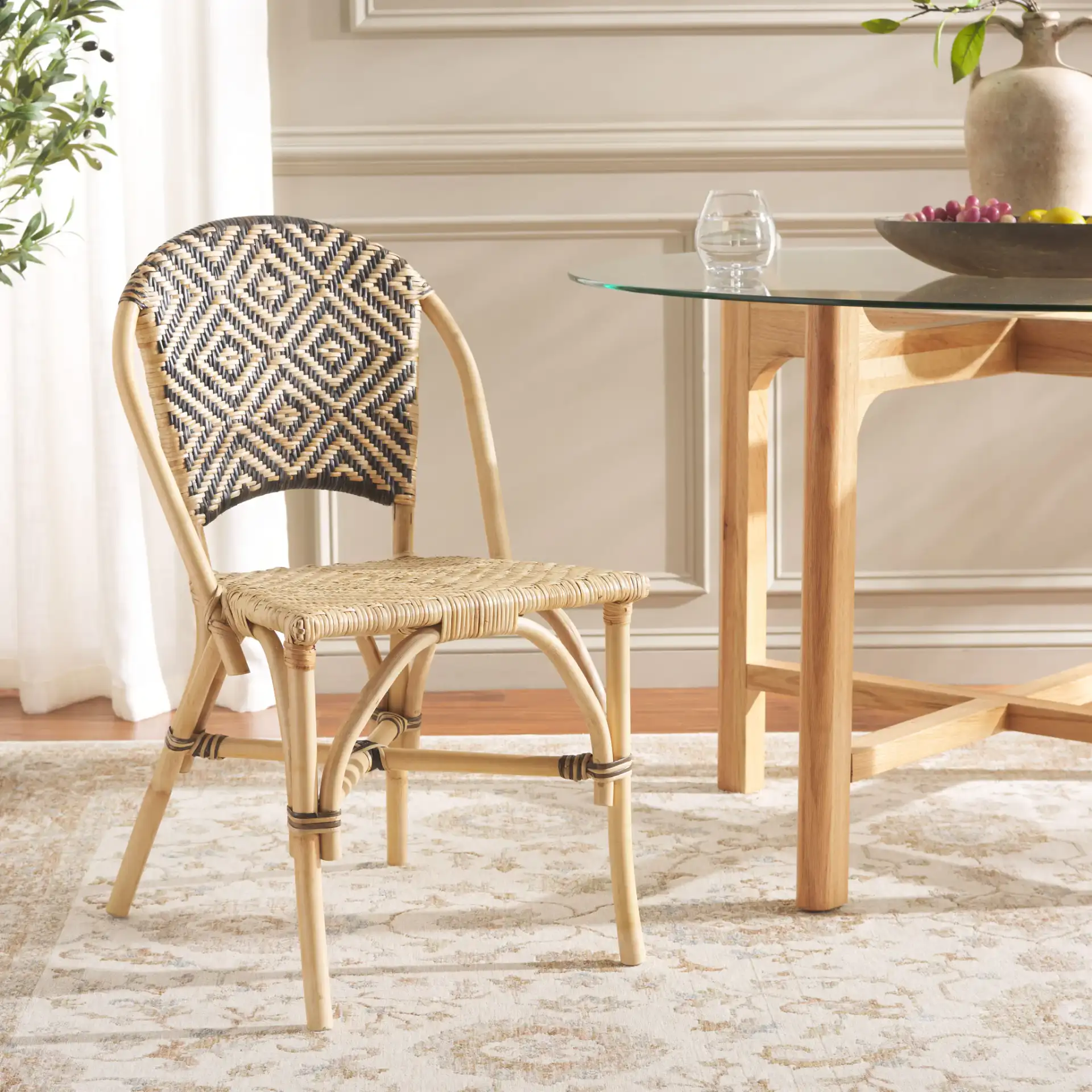 Callidora Dining Chair in Natural / Black in a styled room