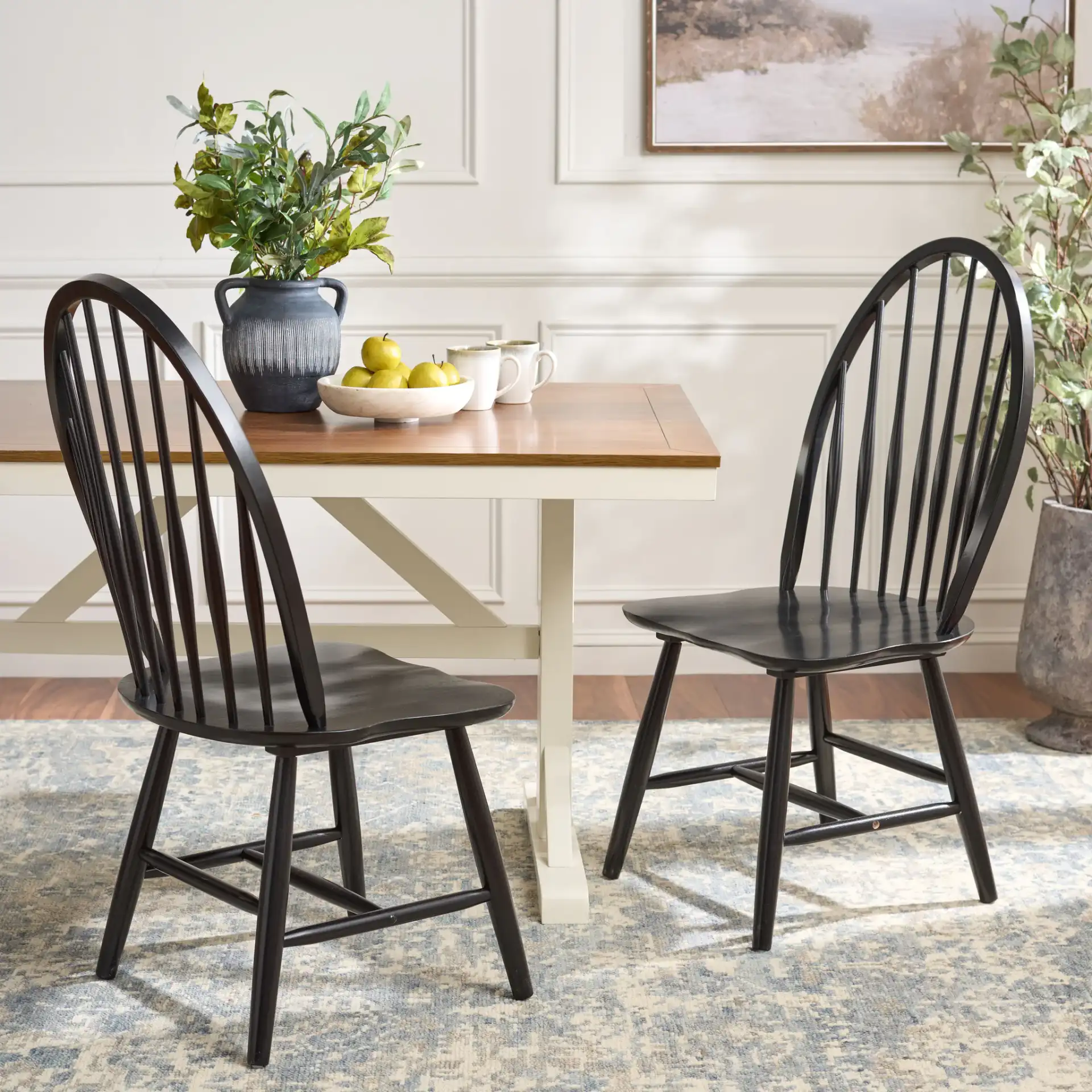 Wendall Spindle Dining Chairs (Set of 2) in Black in a styled room