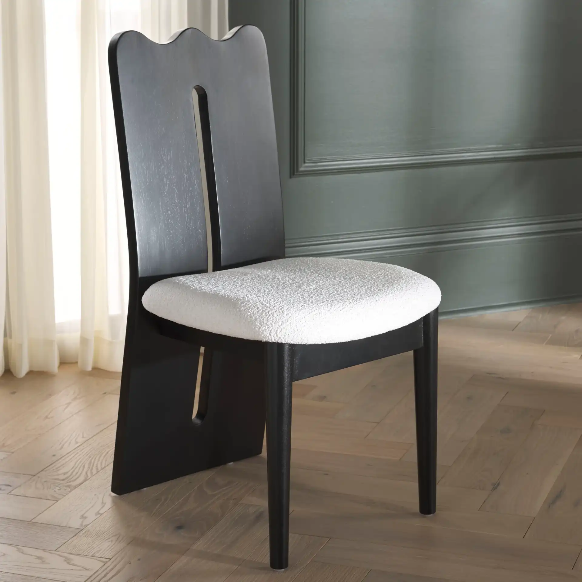 Kieran Dining Chair in Cream / Black in a styled room